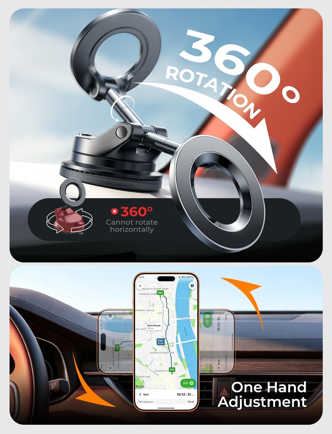 LISEN for Magsafe Car Mount |3800gf Strong Magnet+22xN55| Magnetic Phone Holder for Car Phone Holder Magnetic Vacuum Mobile Magnet Phone Holder iPhone Car Phone Mount for iPhone 18-12,Black