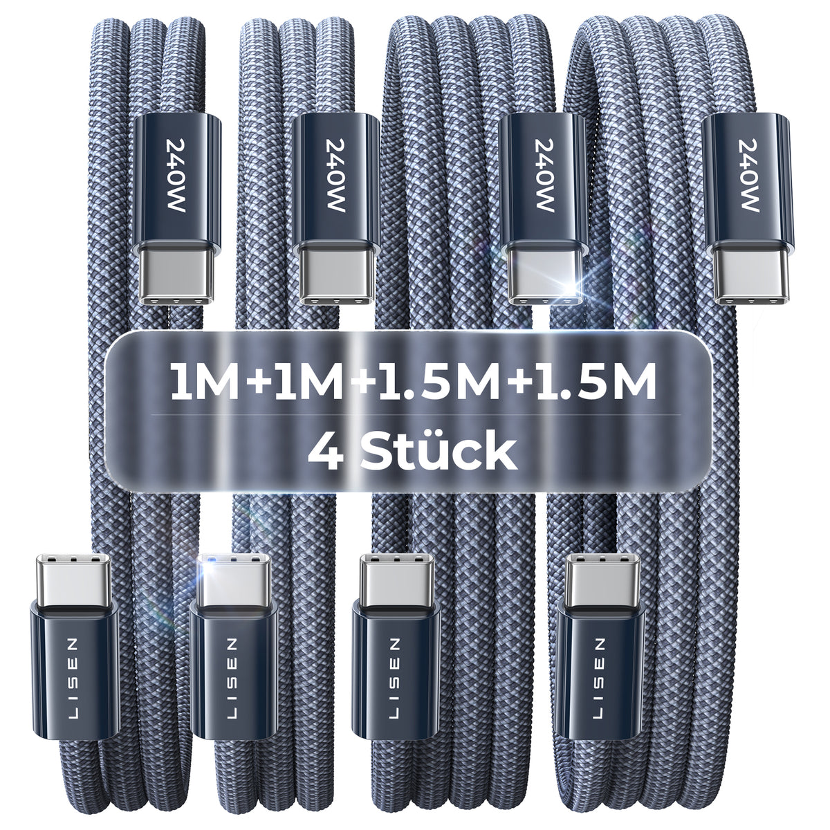 LISEN 240W USB C Kabel, PD 3.1 USB C Ladekabel, USB C auf USB C Kabel Set