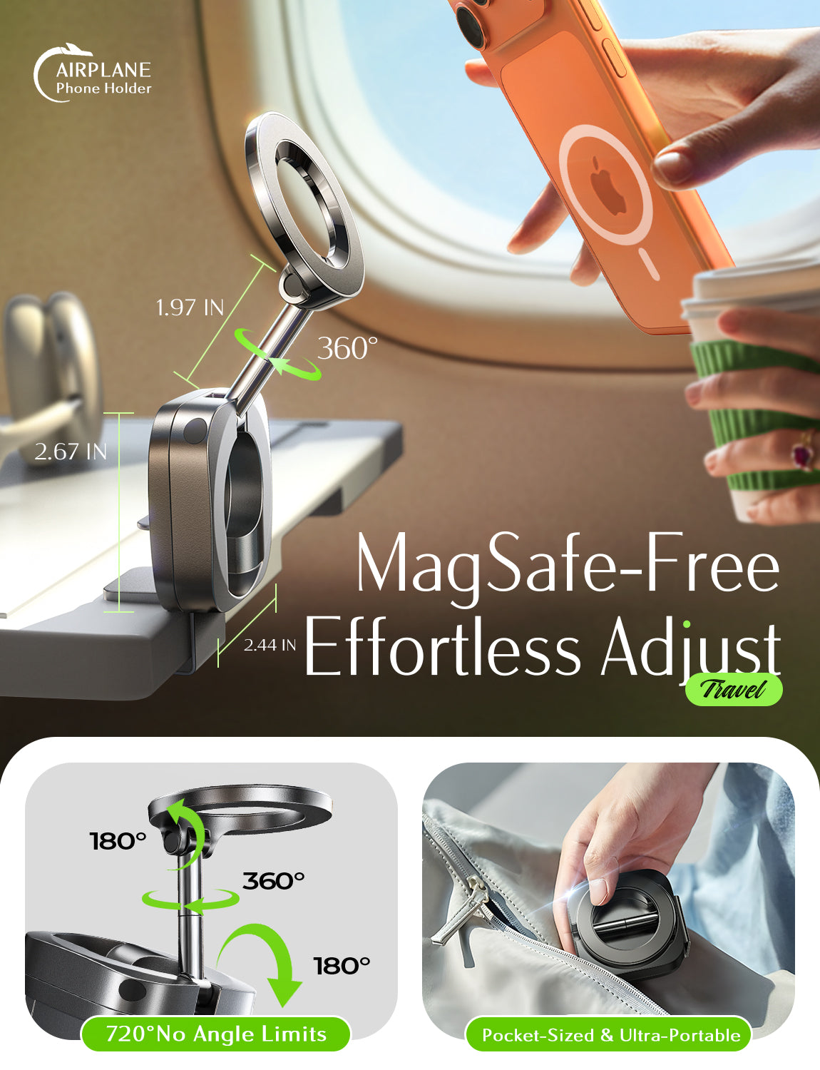 LISEN Universal Flight Airplane Phone Holder Mount for Magsafe