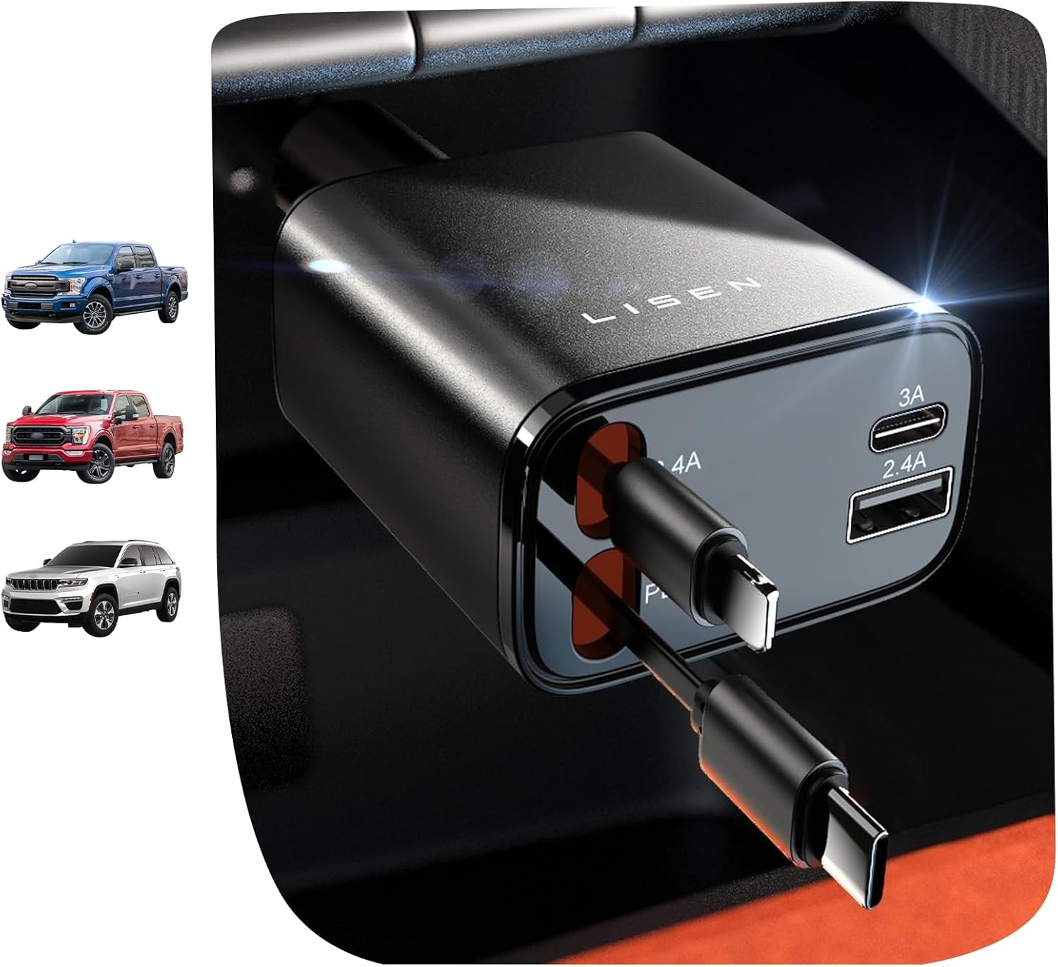 LISEN iPhone 17用 引き込み式カーチャージャー