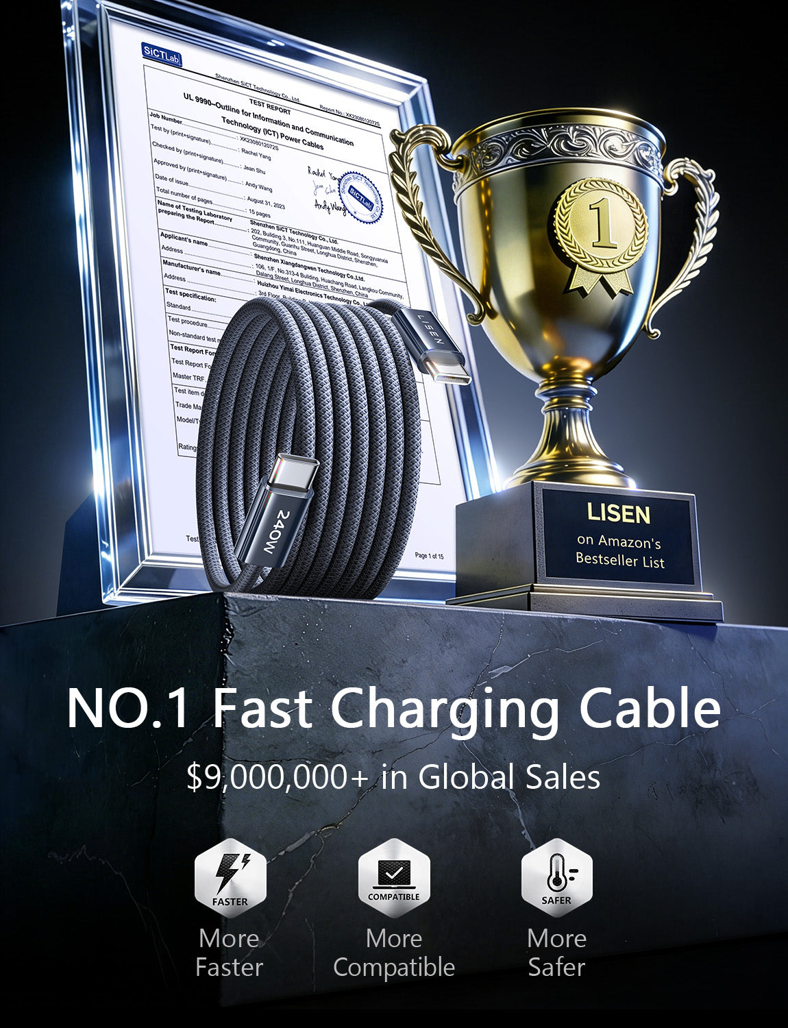 LISEN USB C to USB C Cable, 240W Fast Charging Type C Charger Cord (6.6FT)