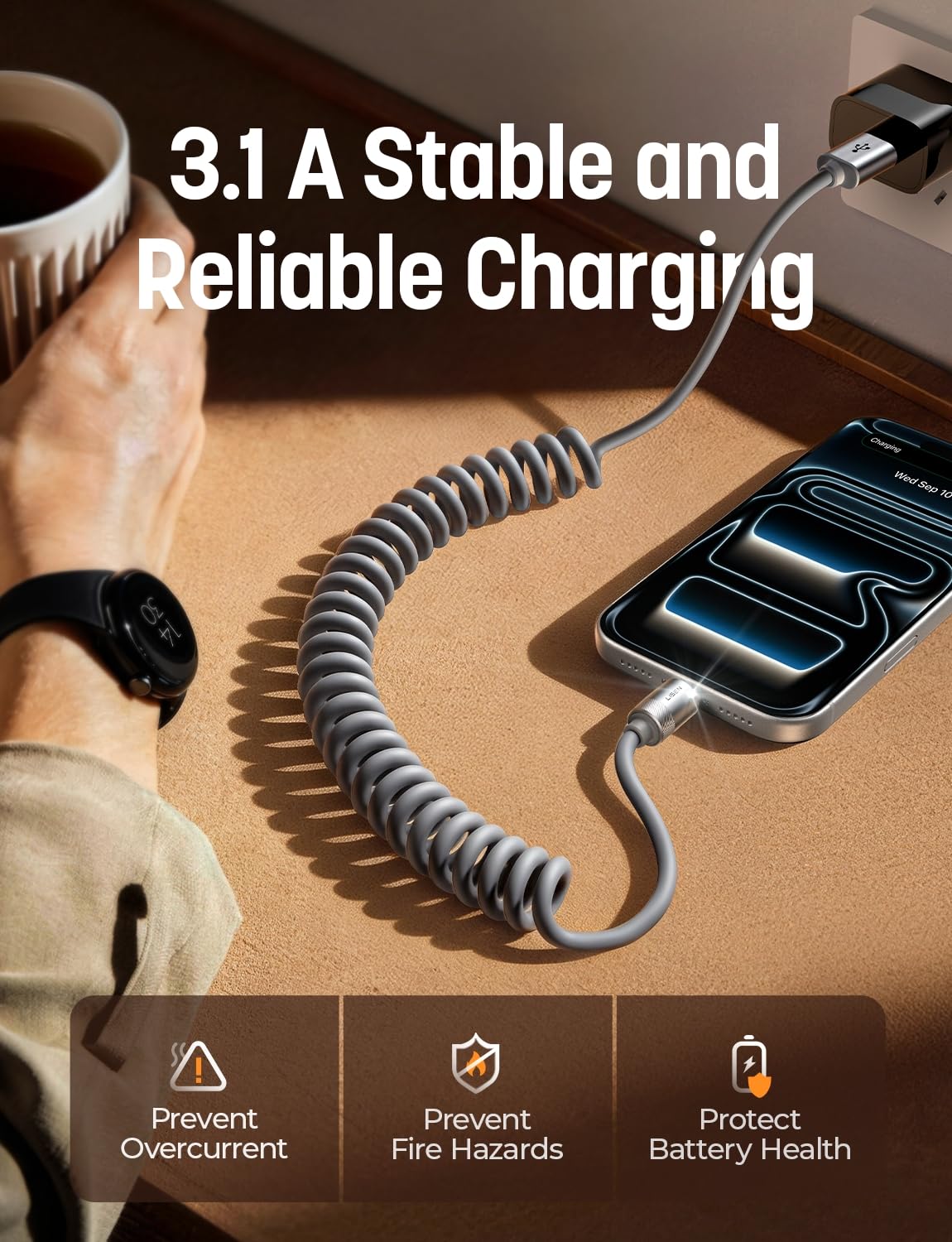 LISEN Coiled USB A to C Cable (2 Pack)