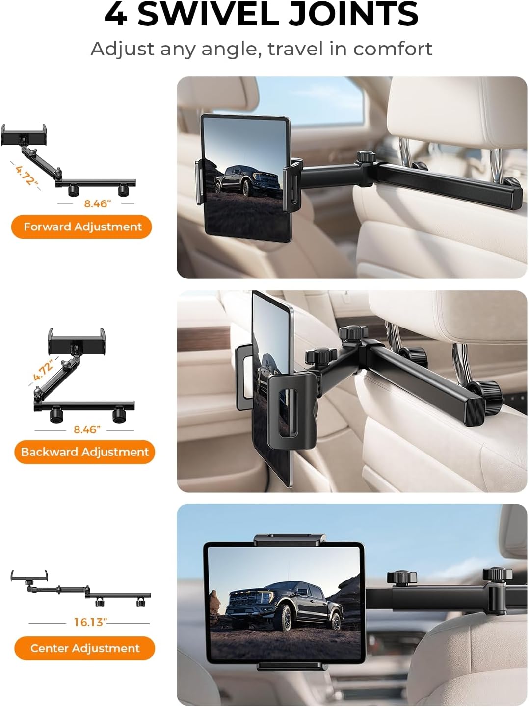LISEN iPad Holder for Car Mount, Tablet Holder Car Headrest Kids Travel
