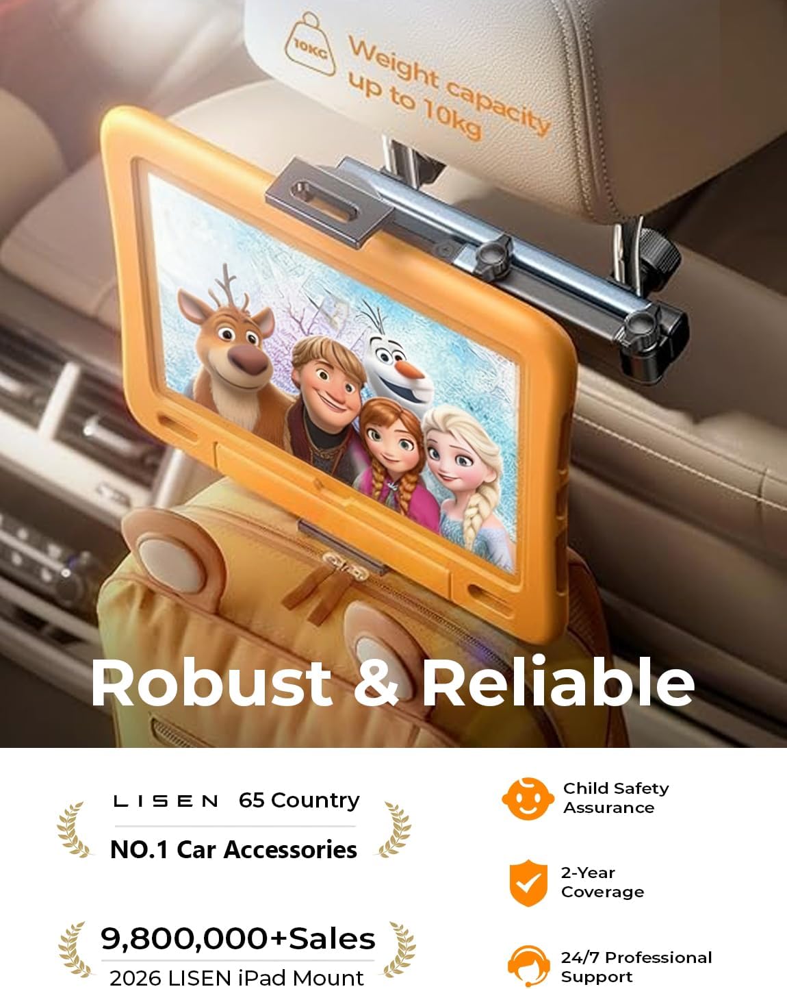 LISEN iPad Holder for Car Tablet Mount, 4 in 1 Adjust Arm Back Seat Stand