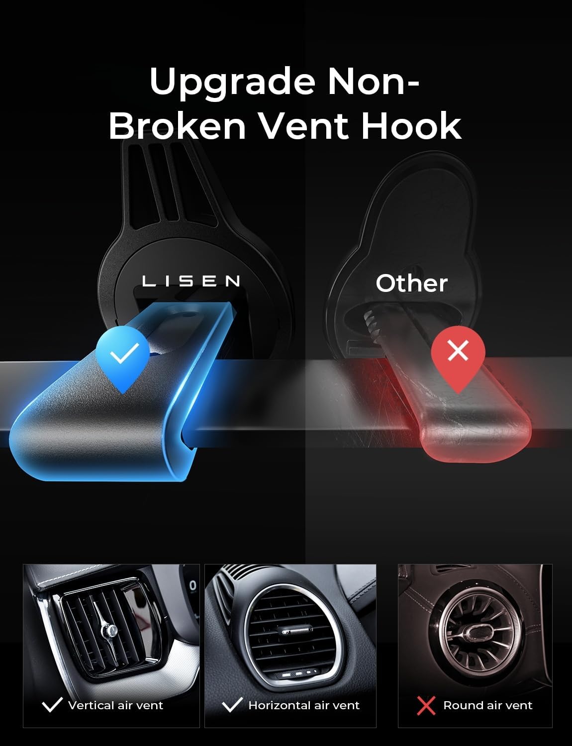 LISEN 2 Pack MagSafe Car Mount Air Vent Phone Holder