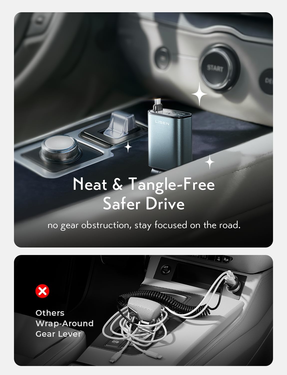 LISEN Retractable Car Charger USB C