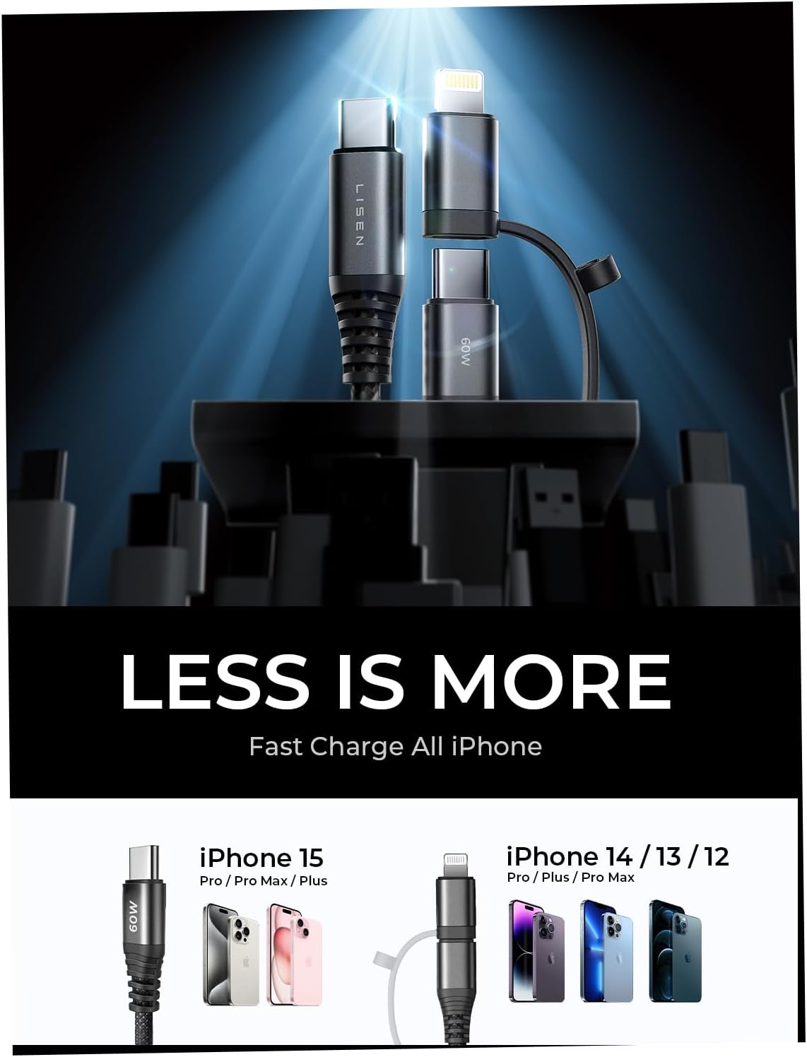 LISEN 54W Mini Metal Cigarette Lighter USB C Car Charger