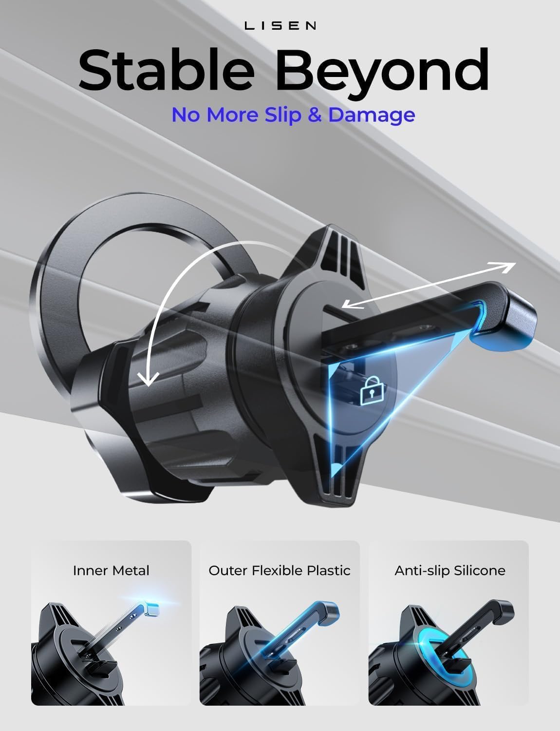 LISEN for MagSafe Car Mount,Magnetic Phone Holder Car,2-in-1 Vent Dashboard