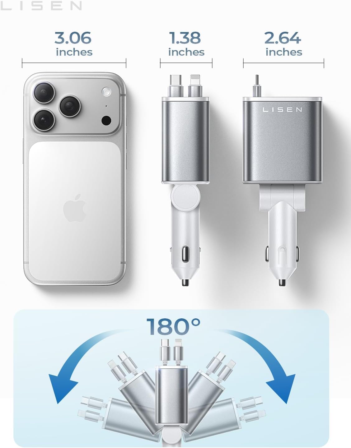 LISEN Retractable Car Charger for iPhone