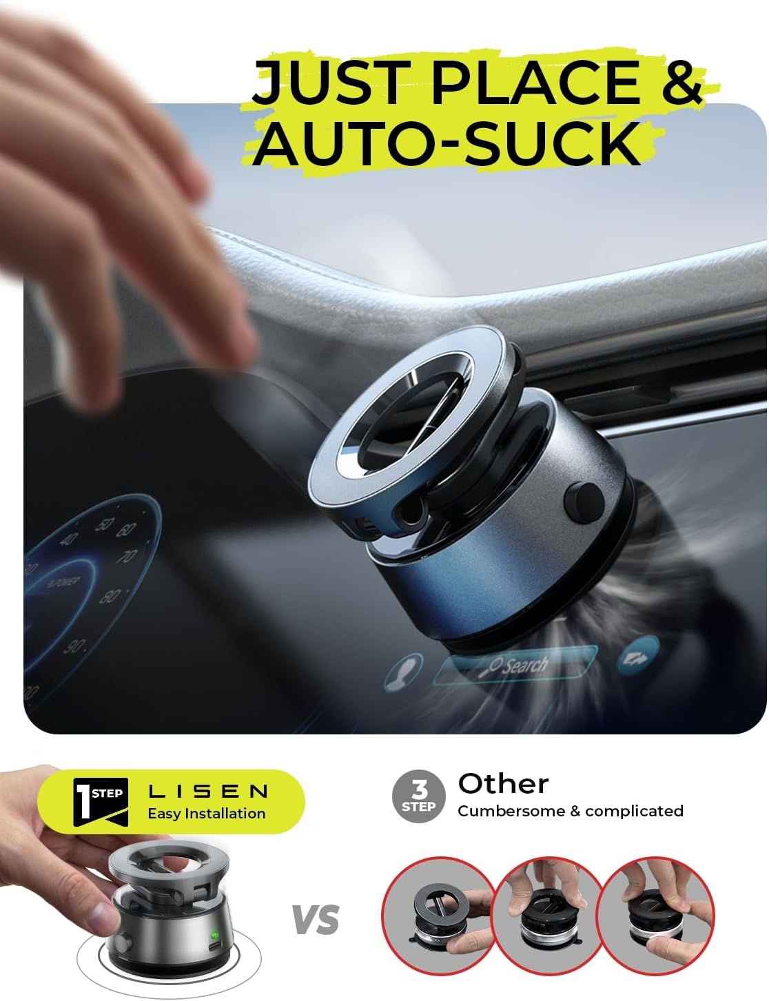 LISEN 2026 Auto Vacuum 3.0 Suction MagSafe Car Mount