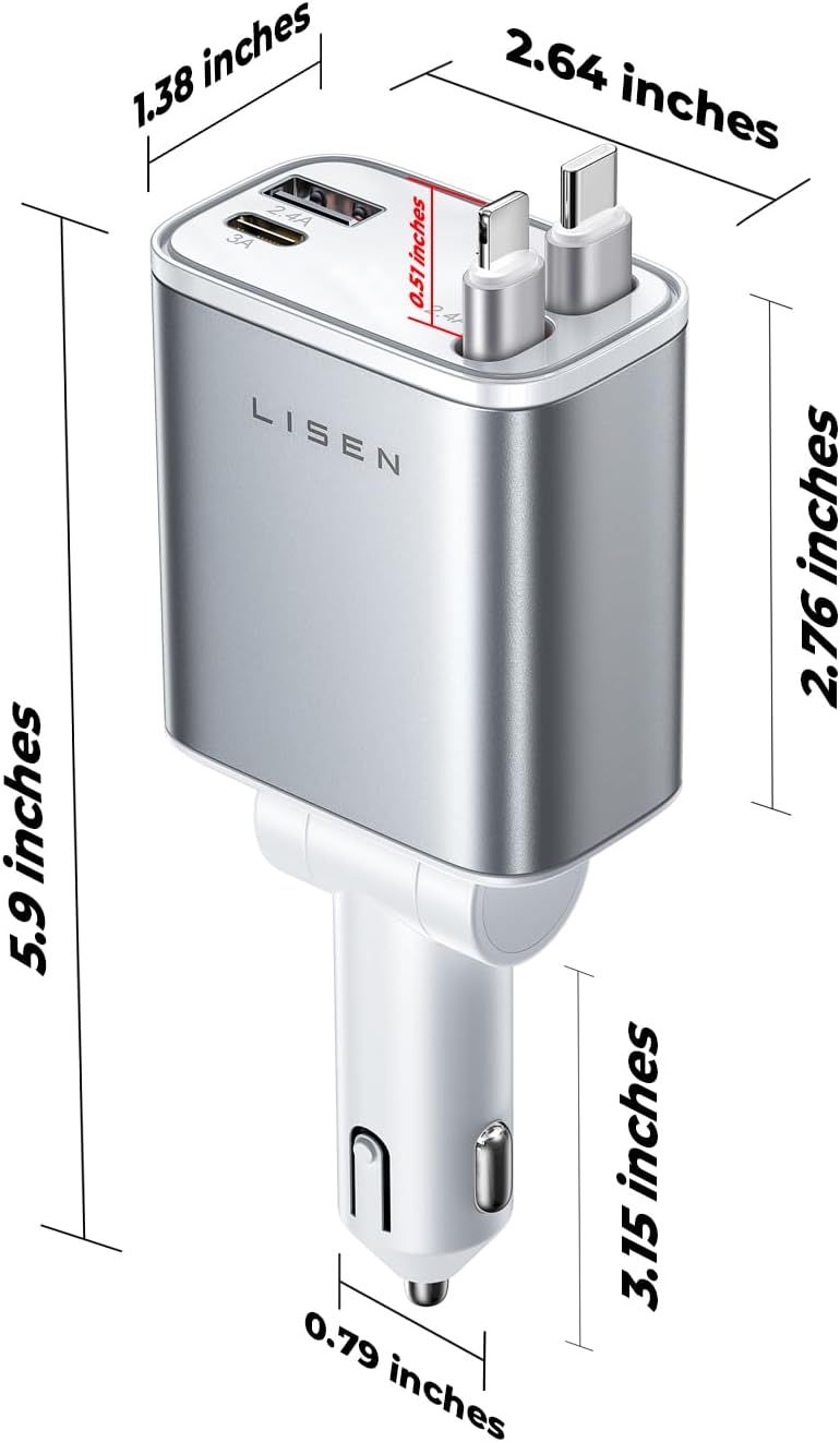 LISEN for iPhone 17 Retractable Car Charger