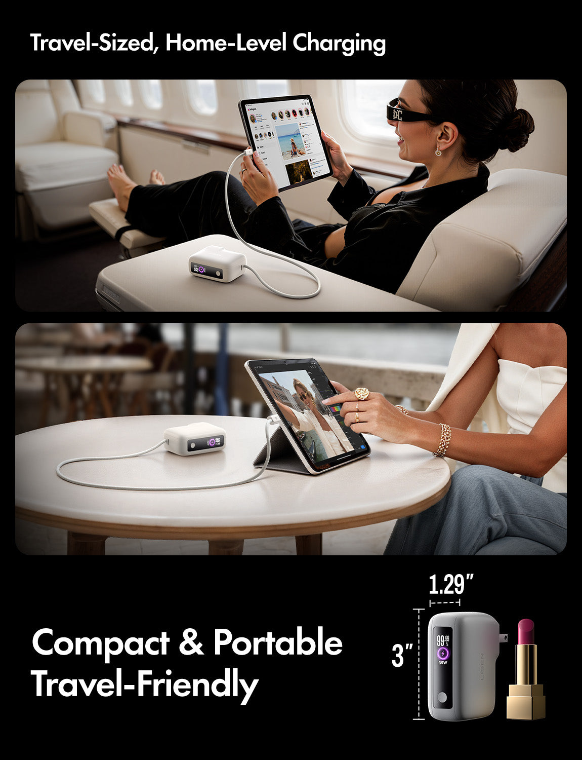 LISEN 3-in-1 Fast Travel Charger, 35W Wall Charger & 27W Power Bank, Portable Charger with Built-in 3.3FT USB-C Cable and Foldable Plug, 7000mAh Battery Pack for iPhone 17/16 Series, Galaxy, pixel 10