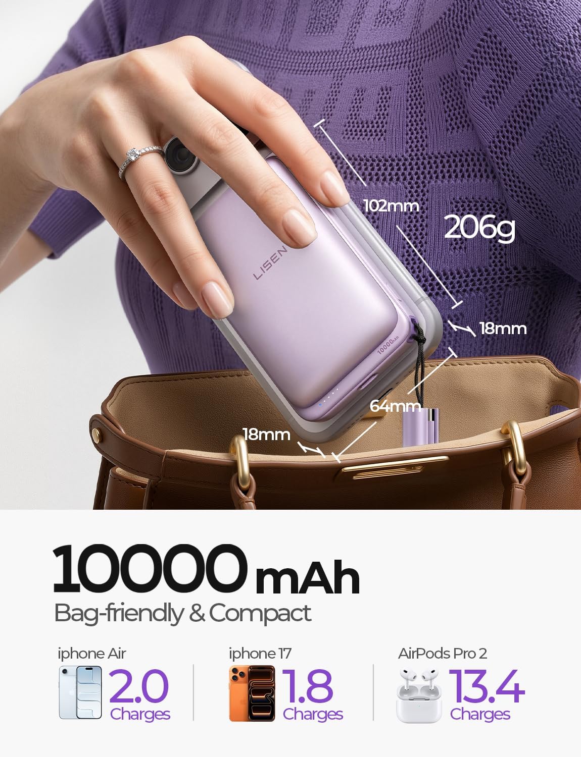 LISEN Qi2.2 25W for Magsafe Power Bank (Purple)