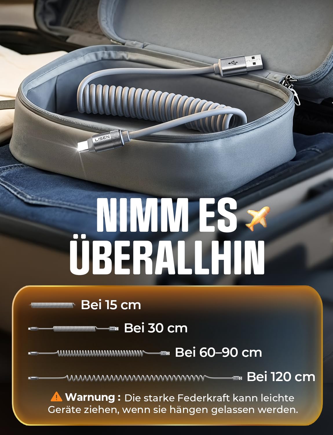 LISEN Aufgerolltes USB-C Kabel 2-Pack