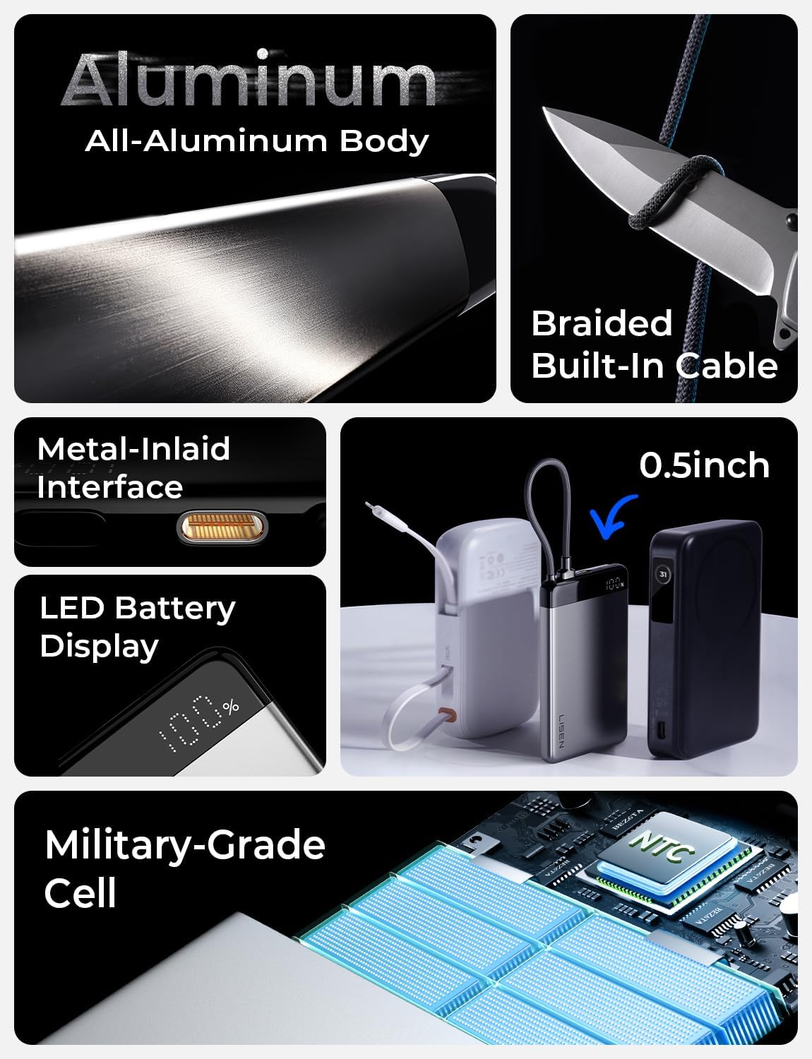 LISEN 0.5" Ultra Slim Power Bank 10000mAh