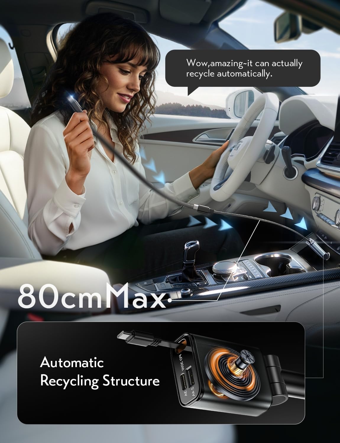 LISEN Retractable Car Charger USB C