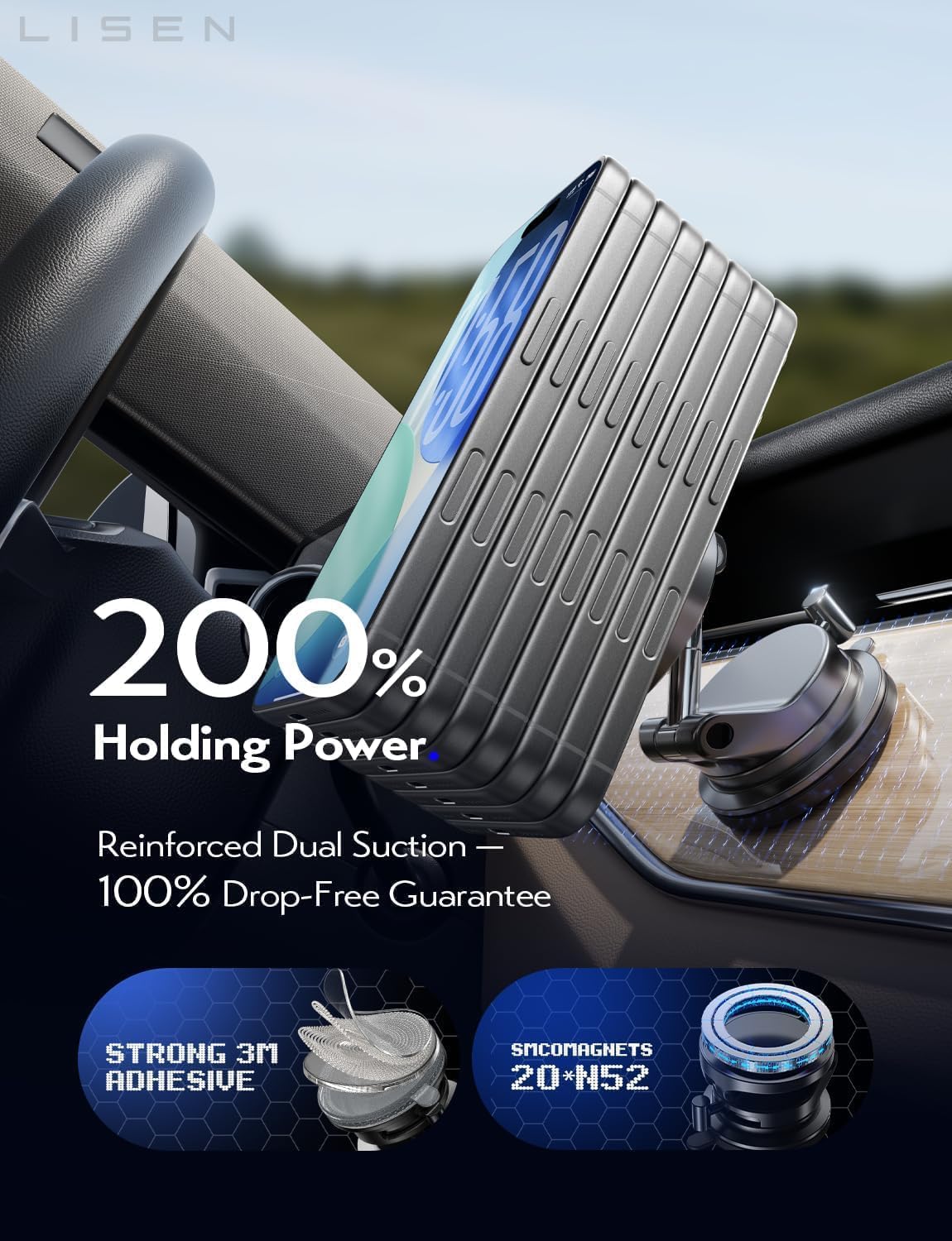 LISEN 15W Magsafe カーマウント充電器