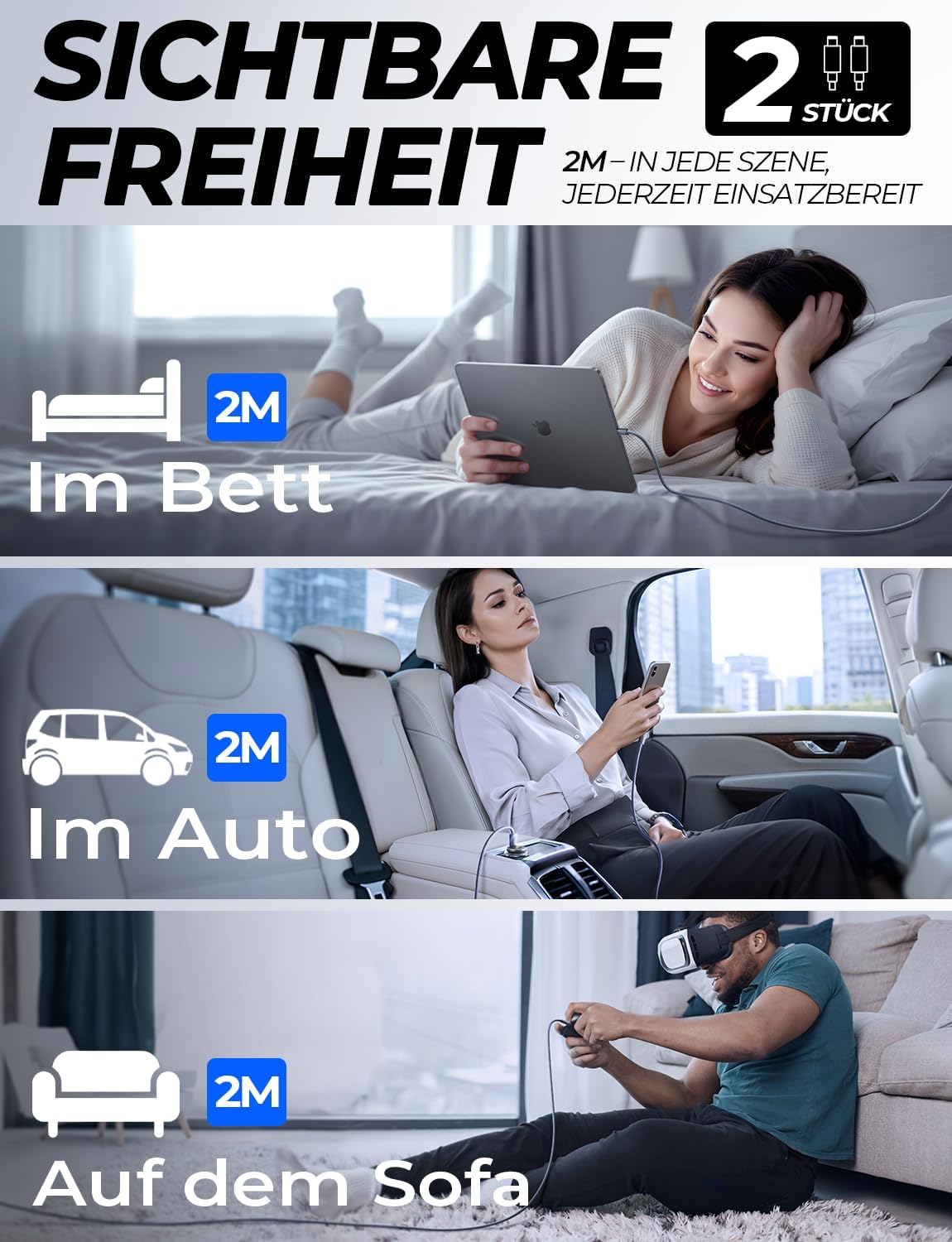 LISEN USB-C-zu-USB-C-Kabel, 240-W-Schnellladekabel (6,6 Fuß, 2er-Pack)