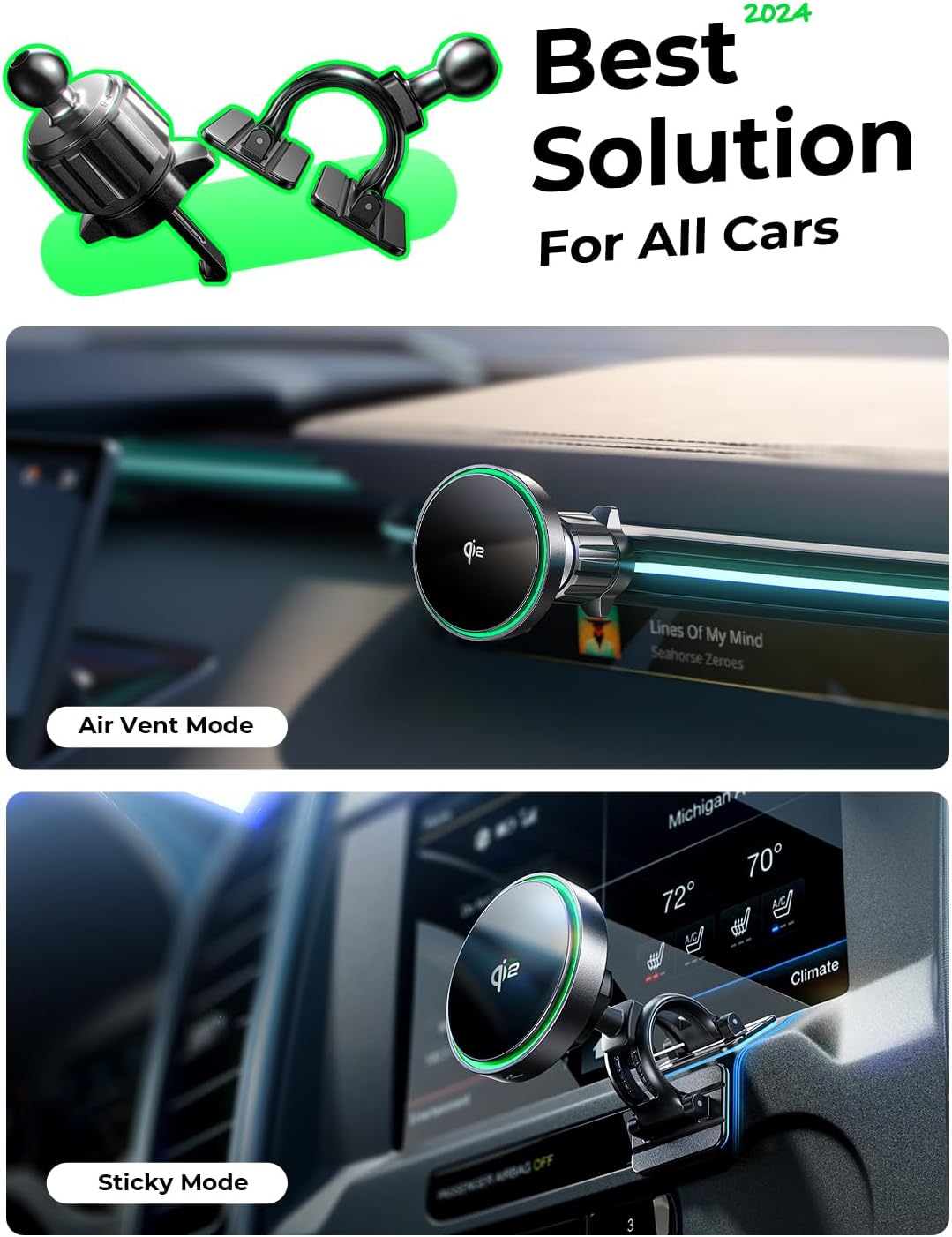 LISEN for Qi2 15W MagSafe Car Mount Charger