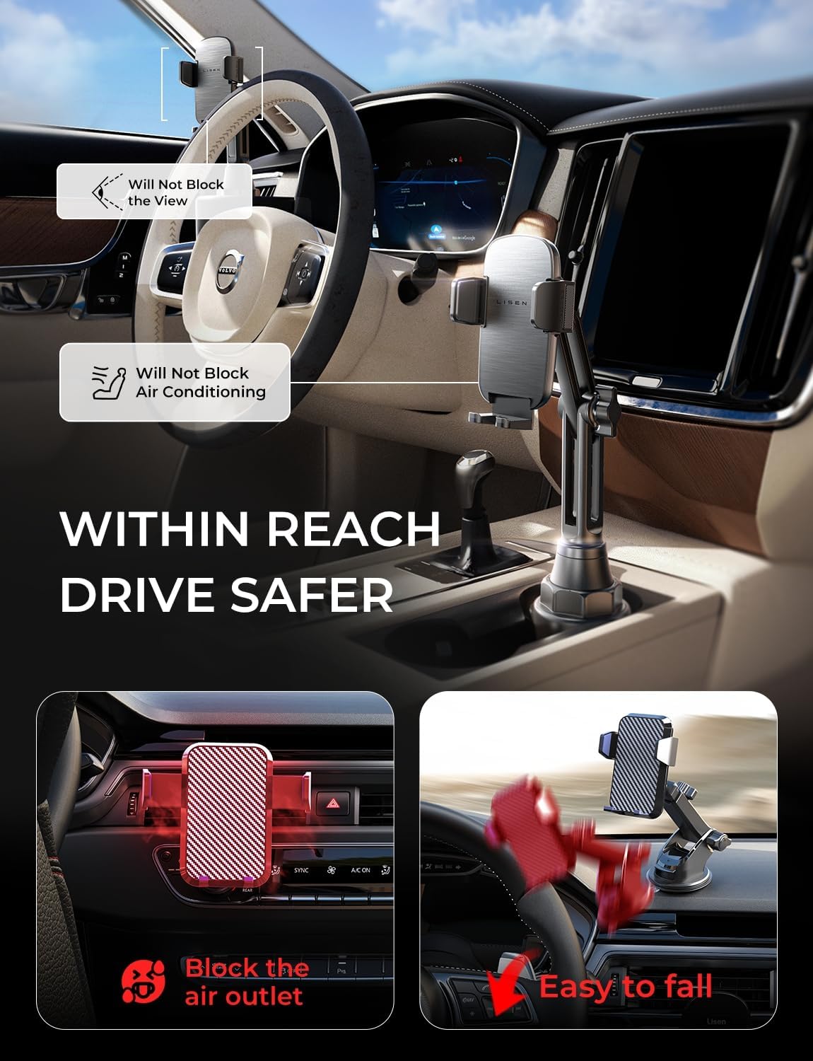 Lisen Cup Holder Phone Mount for Car