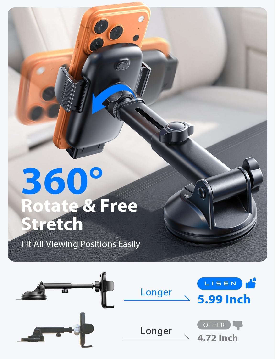 LISEN Car Phone Holder, Mobile Dashboard Phone Holder for Cars Air Vent