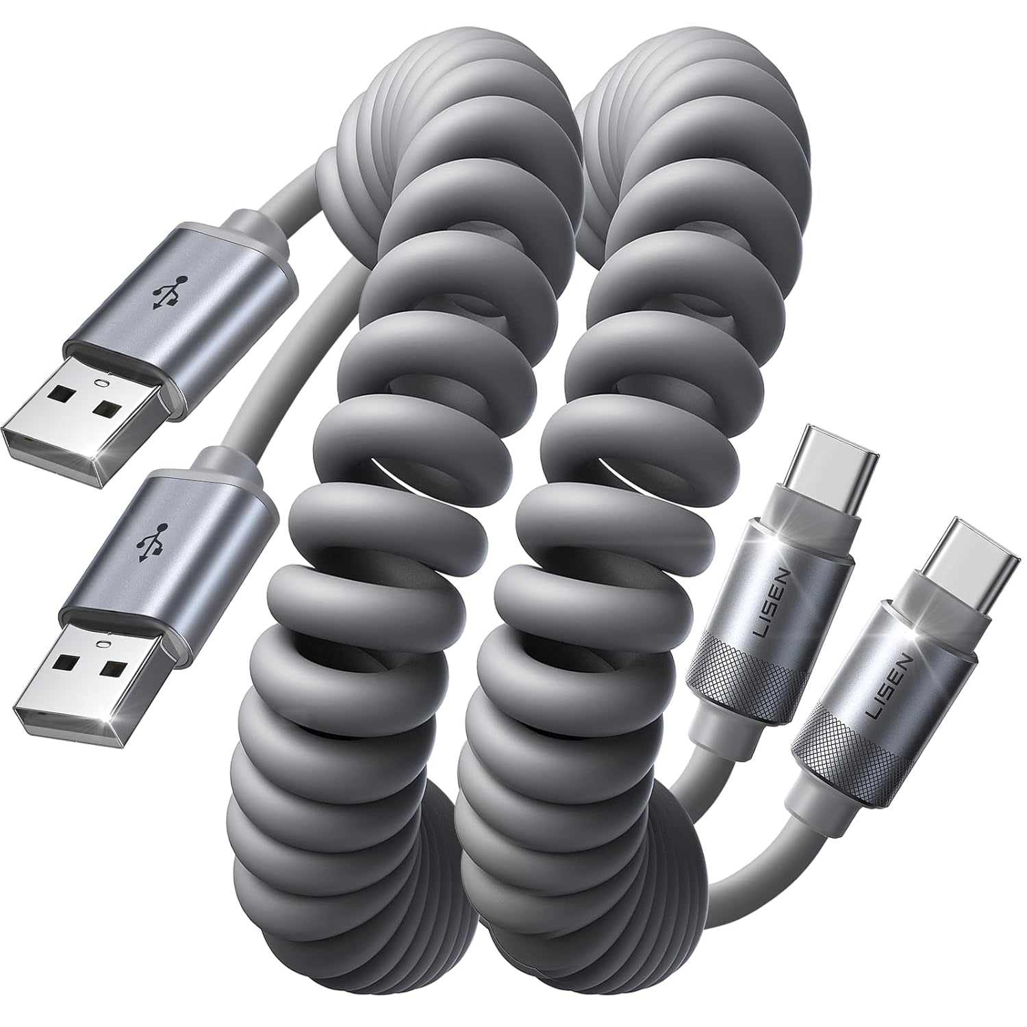 LISEN Coiled USB C Cable, 2 Pack for Car Play & Android Auto Cable