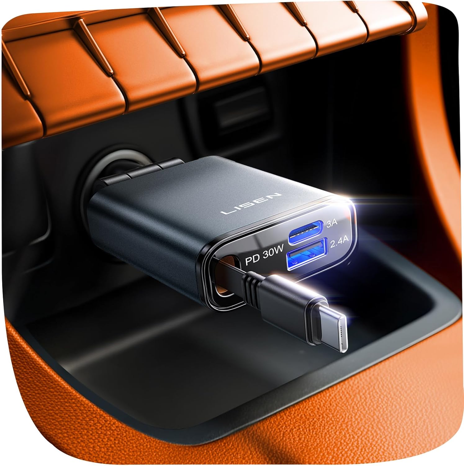 LISEN Retractable Car Charger USB C