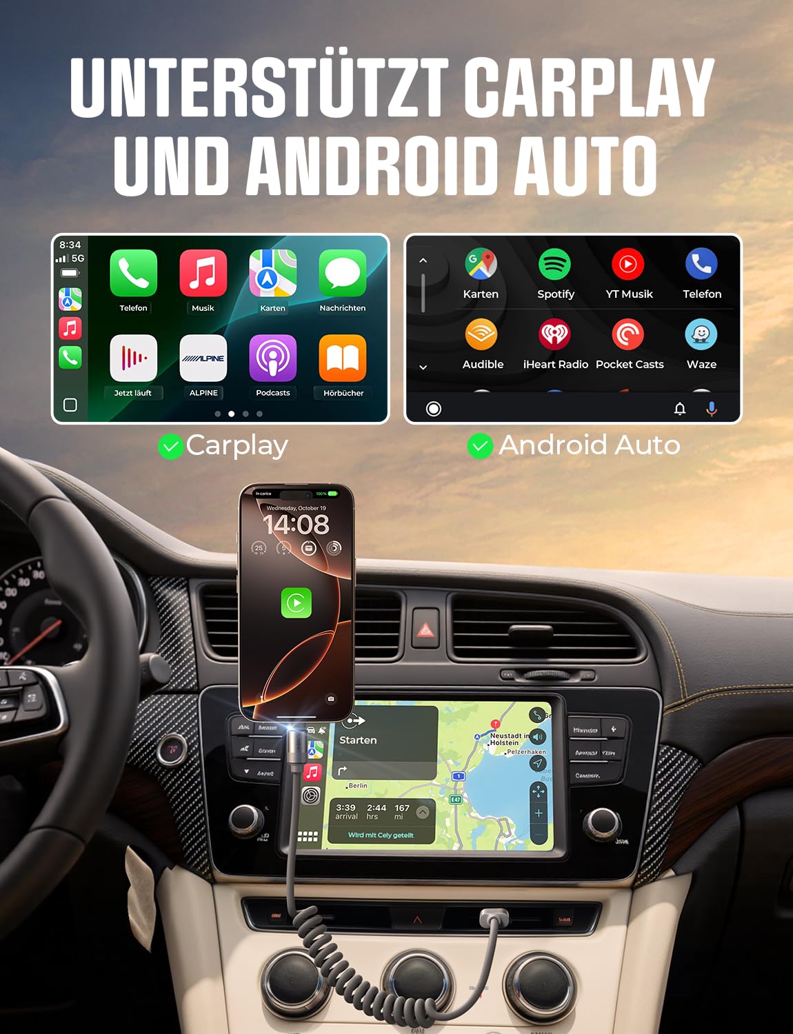 LISEN Aufgerolltes USB-C Kabel 2-Pack