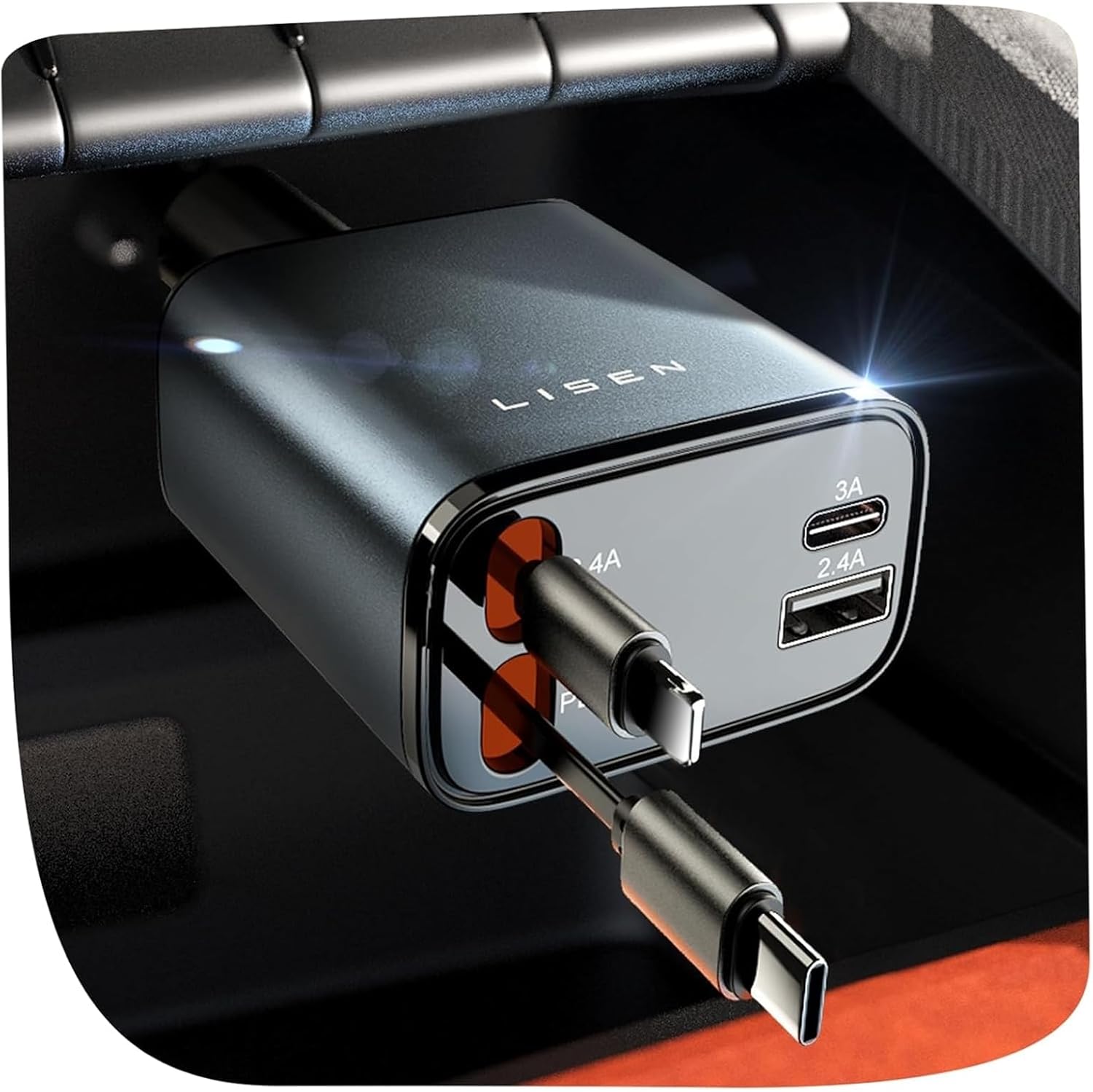 LISEN Retractable Car Charger 69W USB C