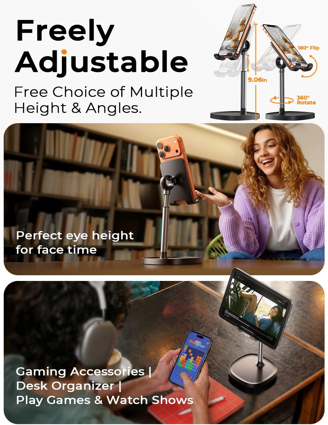 LISEN Cell Phone Stand Phone Holder for Desk, Office Decor Gadgets for Men