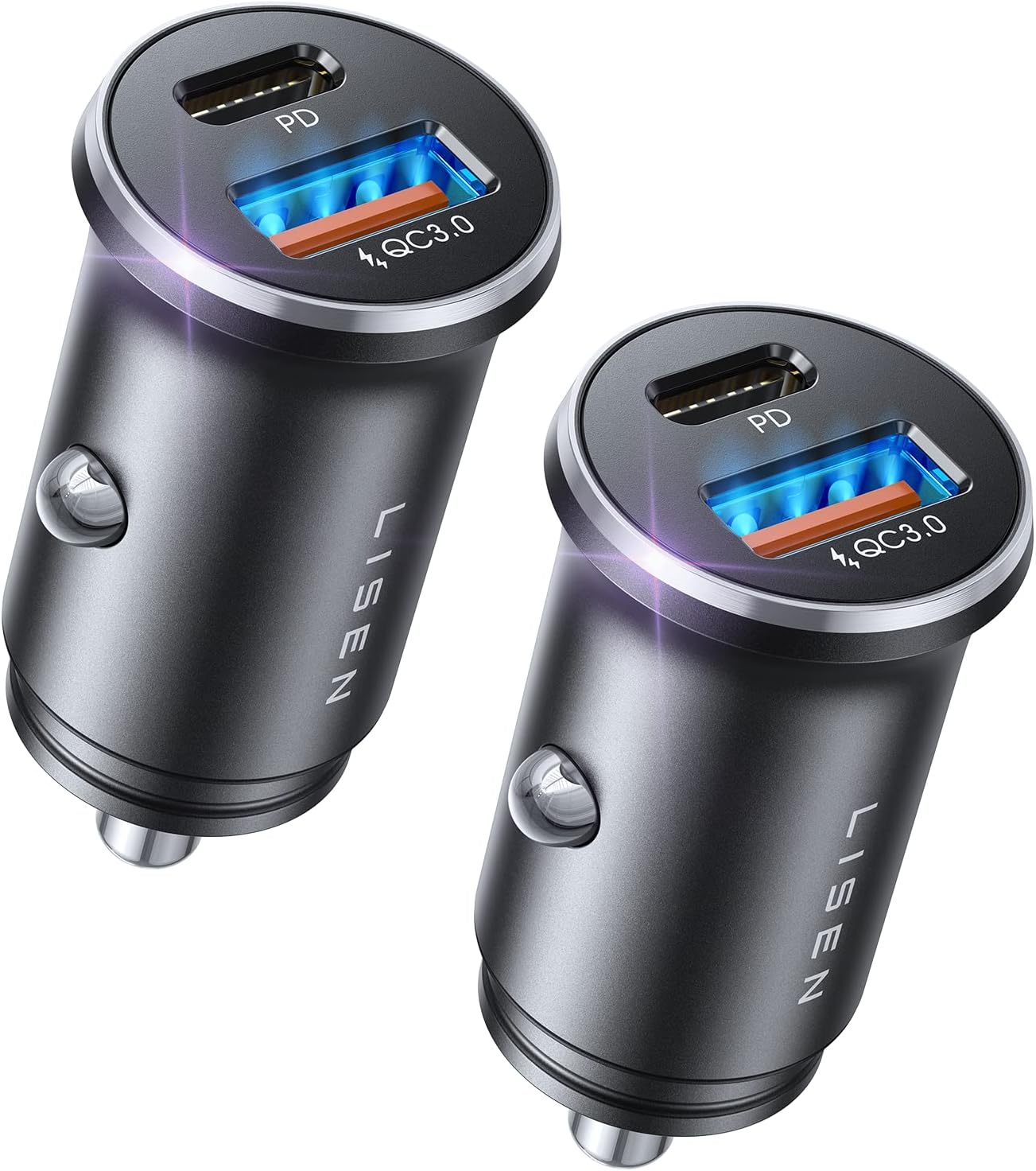 LISEN 2-Pack USB C Car Charger 54W Car Cigarette Lighter USB Charger
