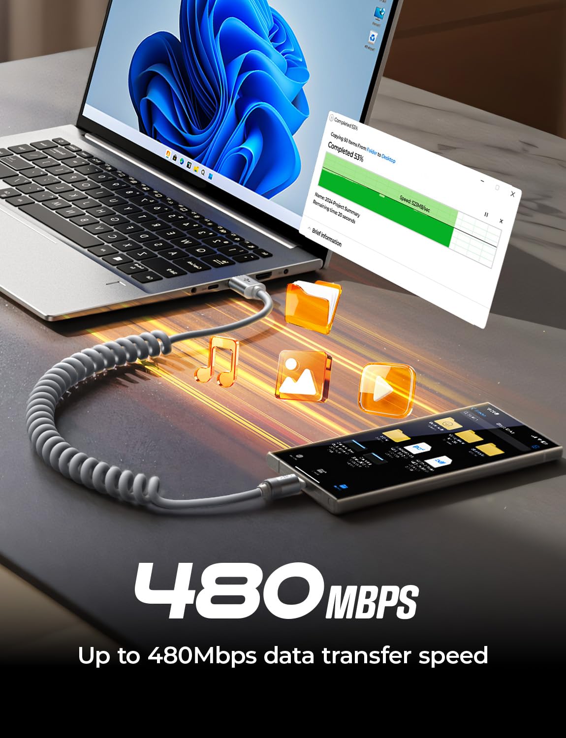 LISEN Coiled USB C Cable
