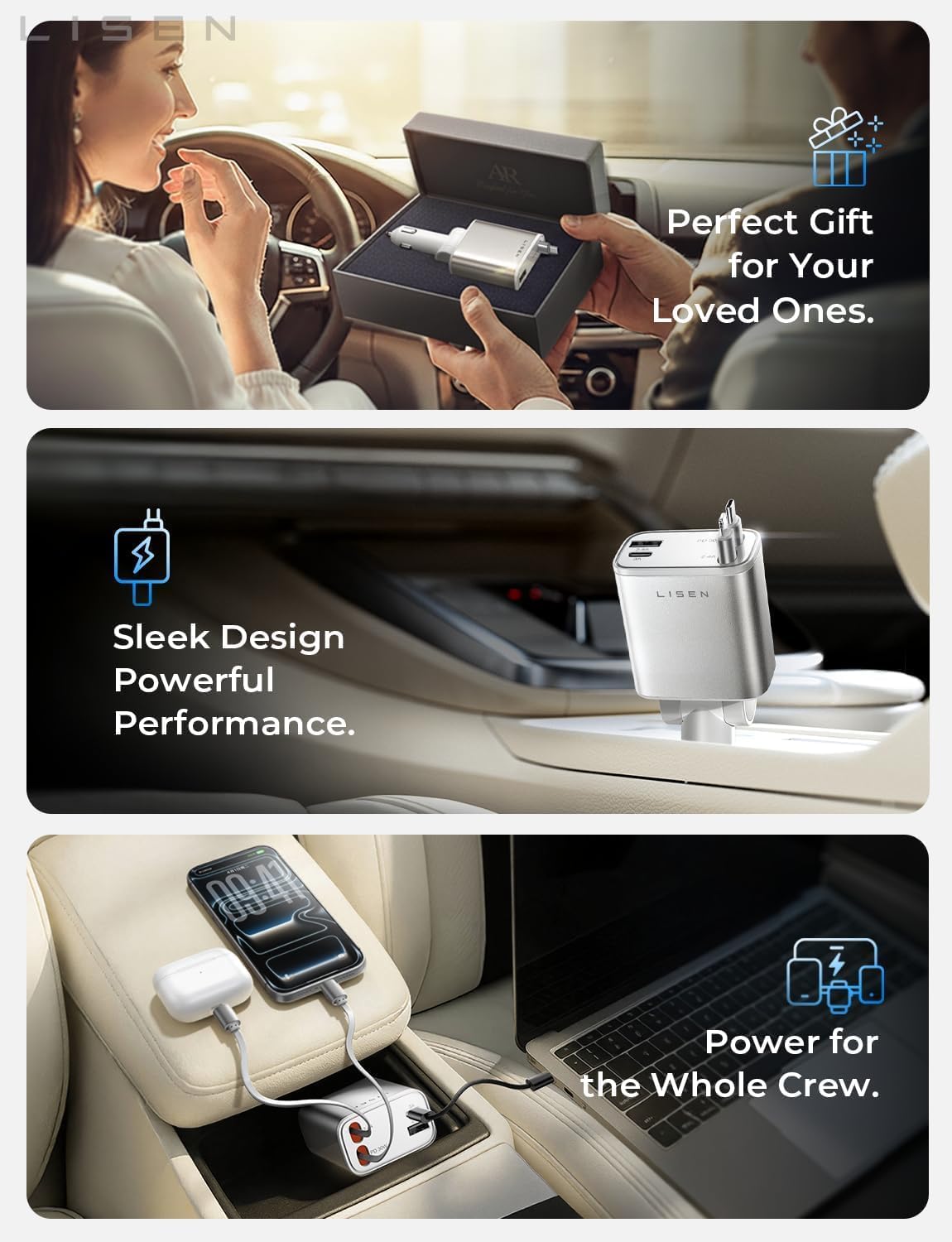 LISEN Retractable Car Charger for iPhone