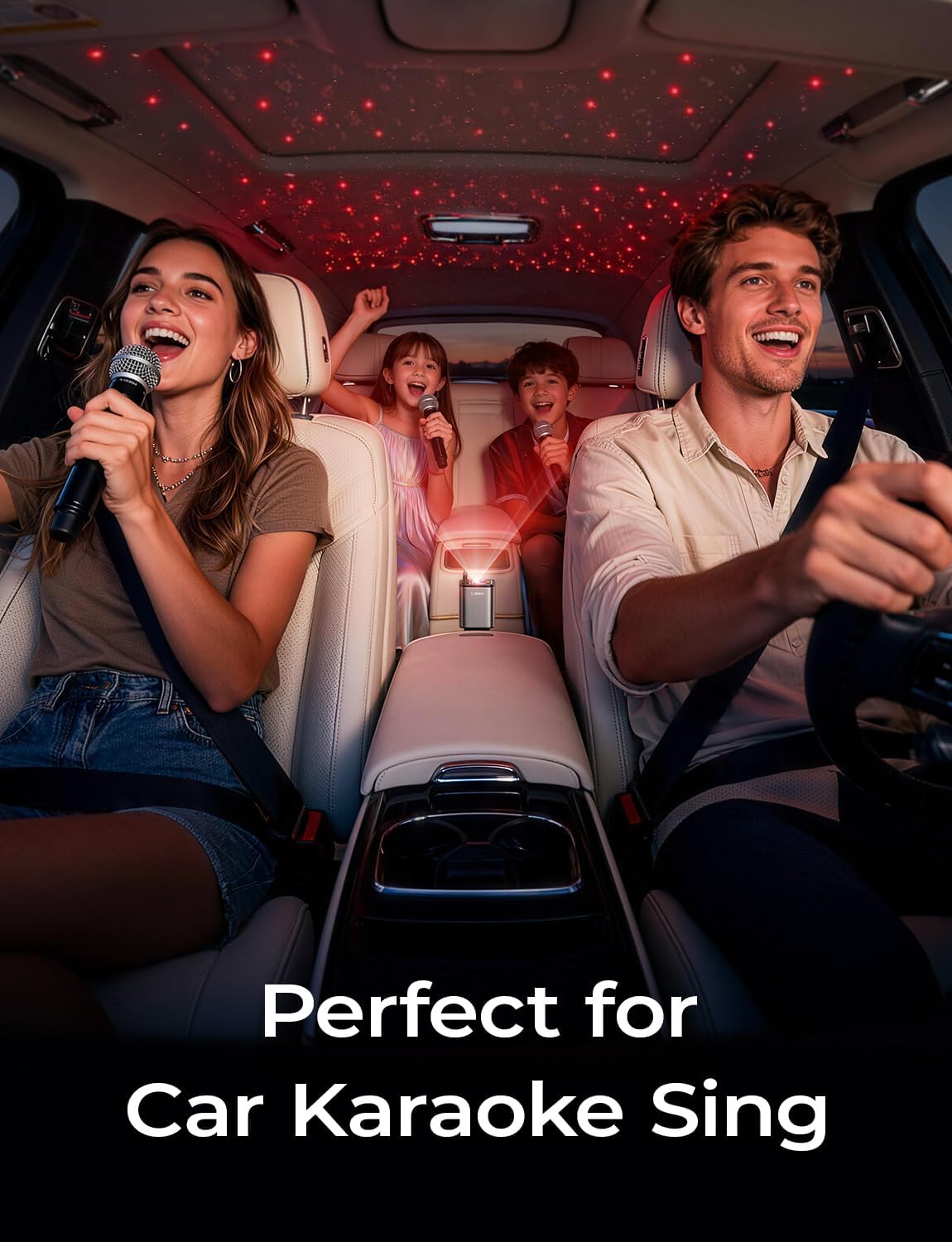 LISEN 4 in 1 Starlight Retractable Car Charger, 75W USB C Cigarette Adapter Fast Charging