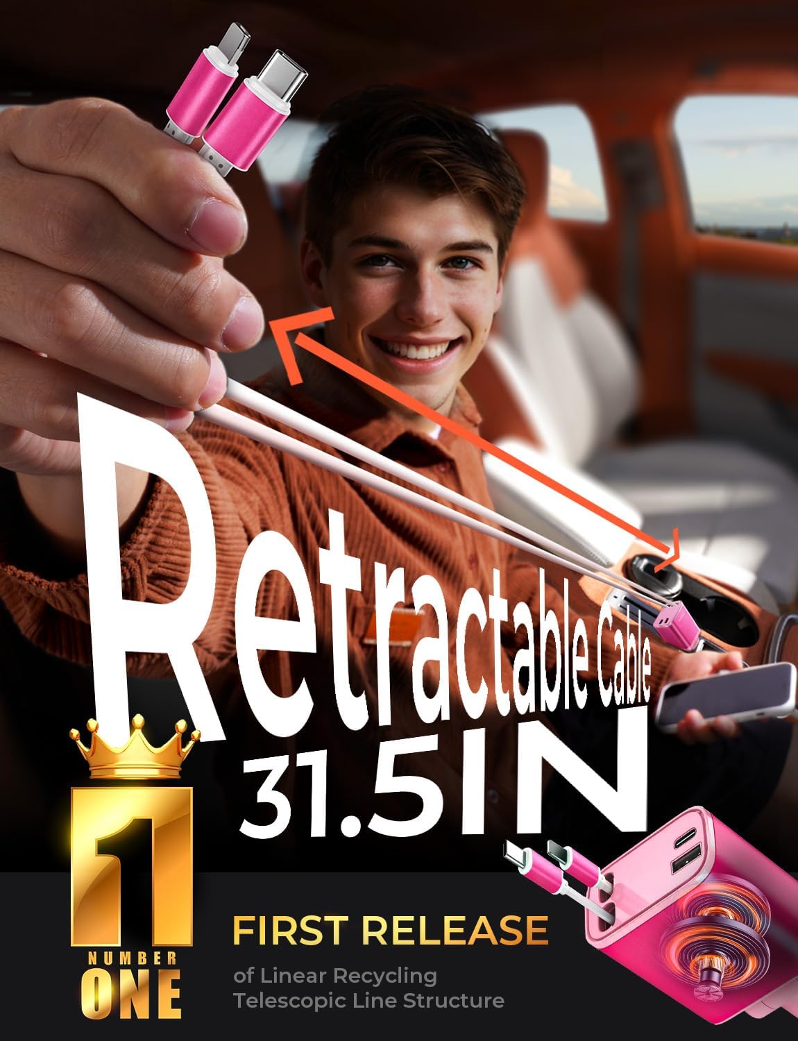 LISEN Retractable Car Charger, 84W Fast Charging Car Phone Charger