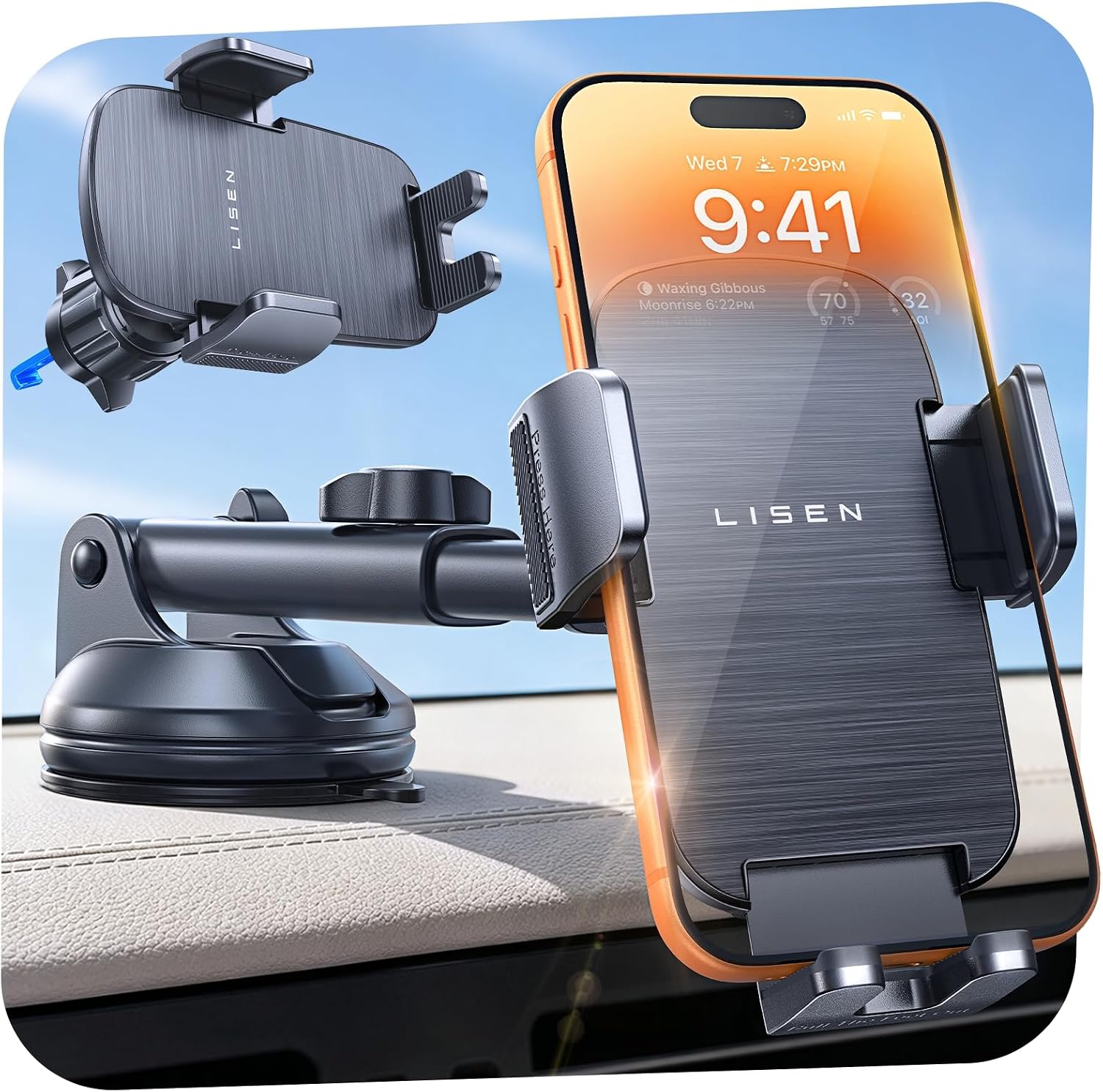 LISEN Car Phone Holder, Mobile Dashboard Phone Holder for Cars Air Vent
