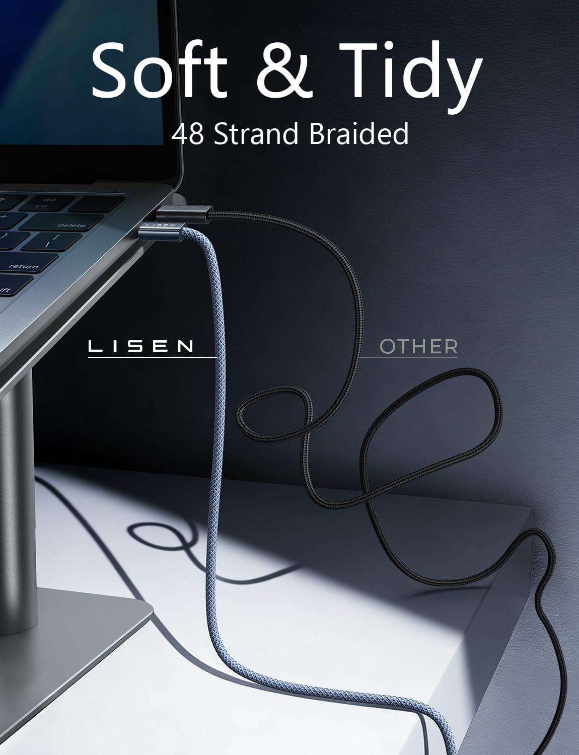 LISEN 2 Pack 240W USB C to USB C Cable 0.5M Charger Cable Grey
