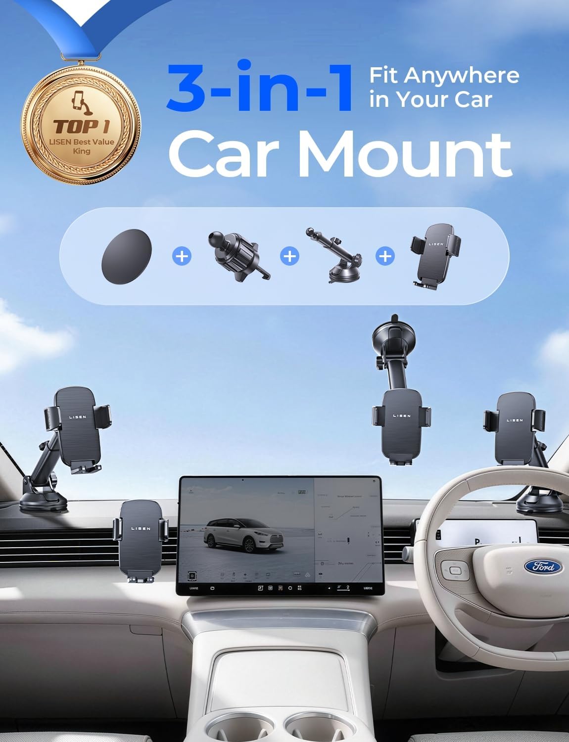 LISEN Car Phone Holder, Mobile Dashboard Phone Holder for Cars Air Vent