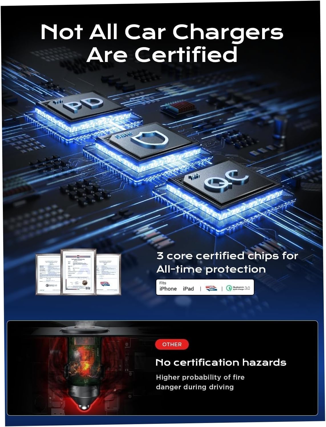 LISEN 54W Mini Metal Cigarette Lighter USB C Car Charger