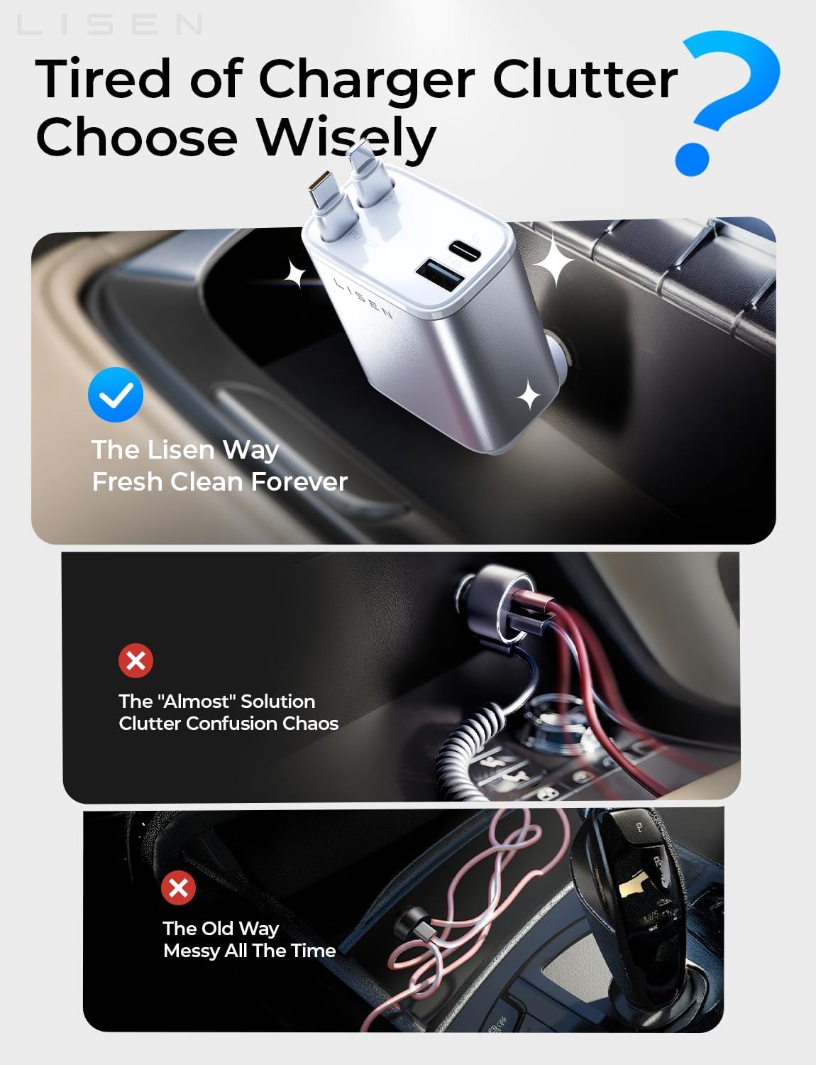 LISEN Retractable Car Charger for iPhone