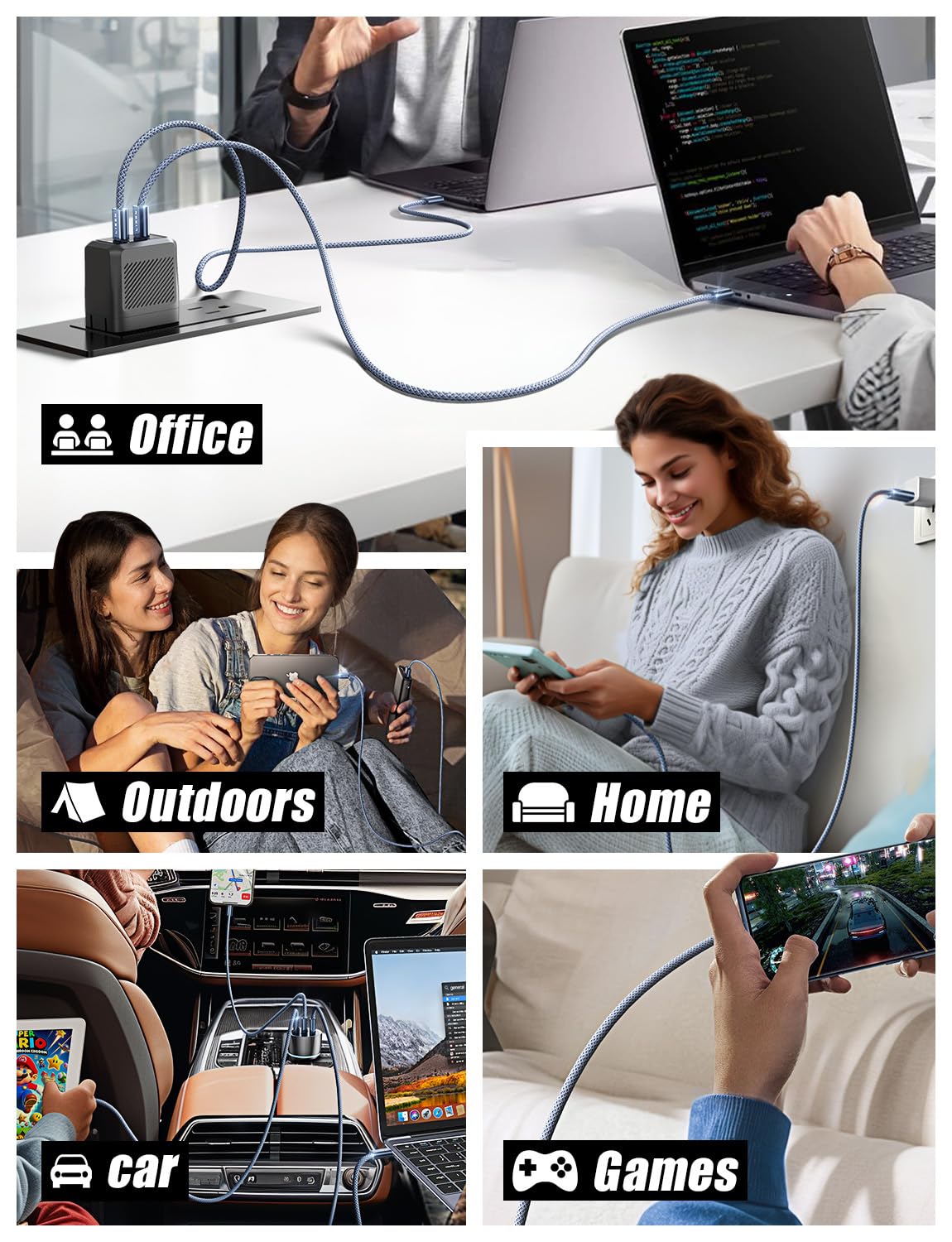 LISEN 2 Pack 240W USB C to USB C Cable 2M USBC to USBC PD