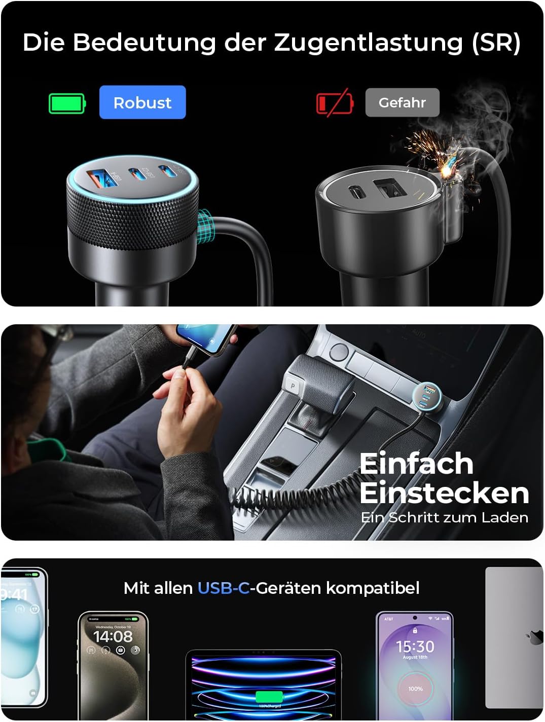 LISEN 4 in 1 Cigarette Lighter USB Charger Car Charger Fast Charge
