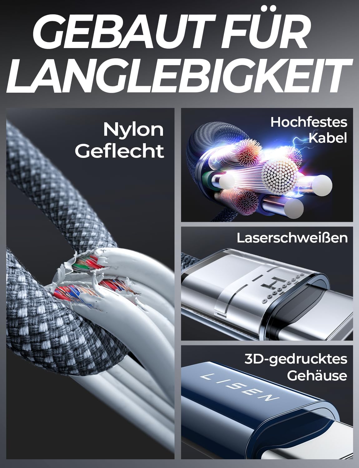 LISEN USB-C-zu-USB-C-Kabel, 240-W-Schnellladekabel (6,6 Fuß, 2er-Pack)