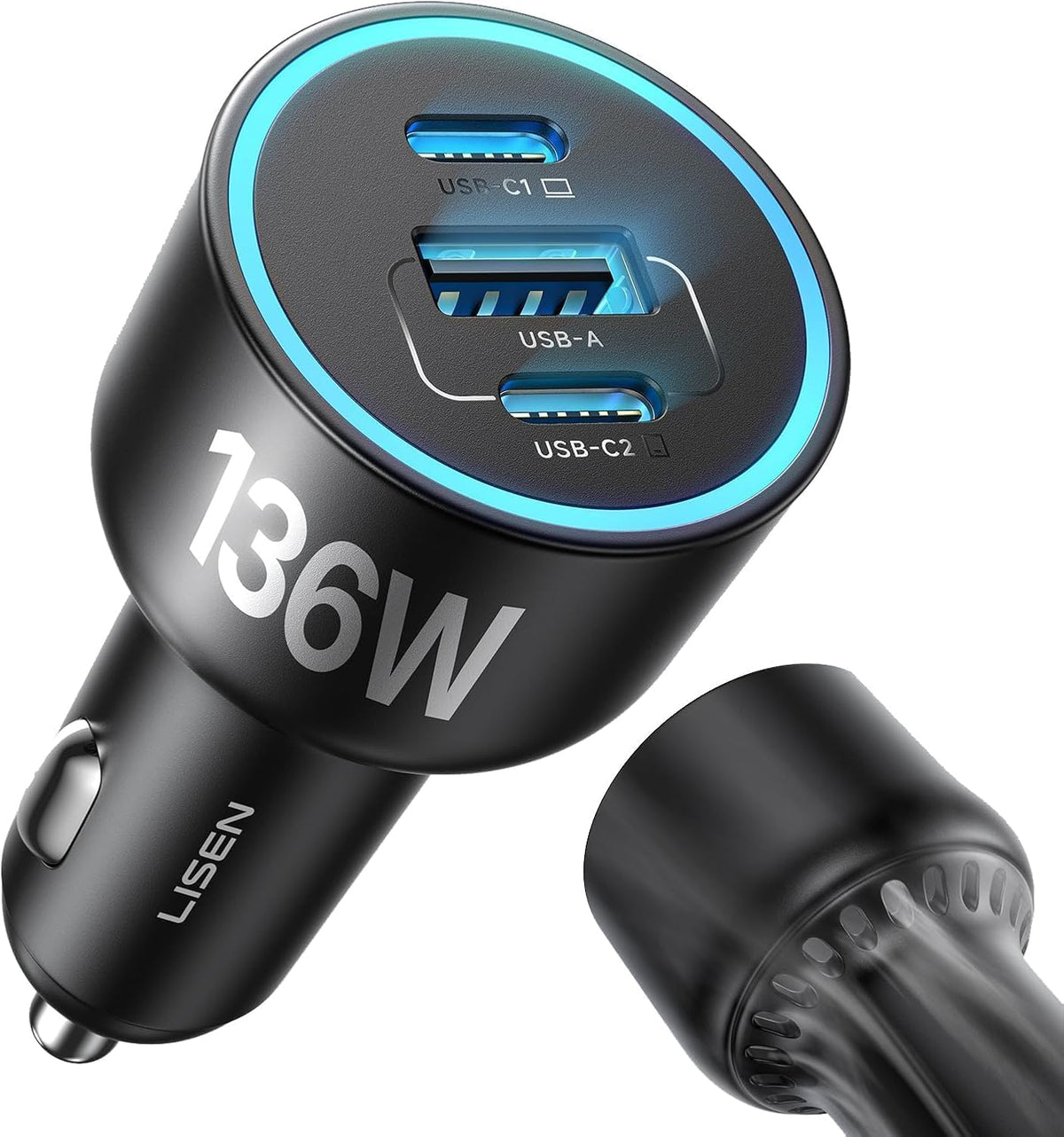 LISEN 136W Chargeur Allume Cigare 3 Ports Chargeur Voiture USB C 100W