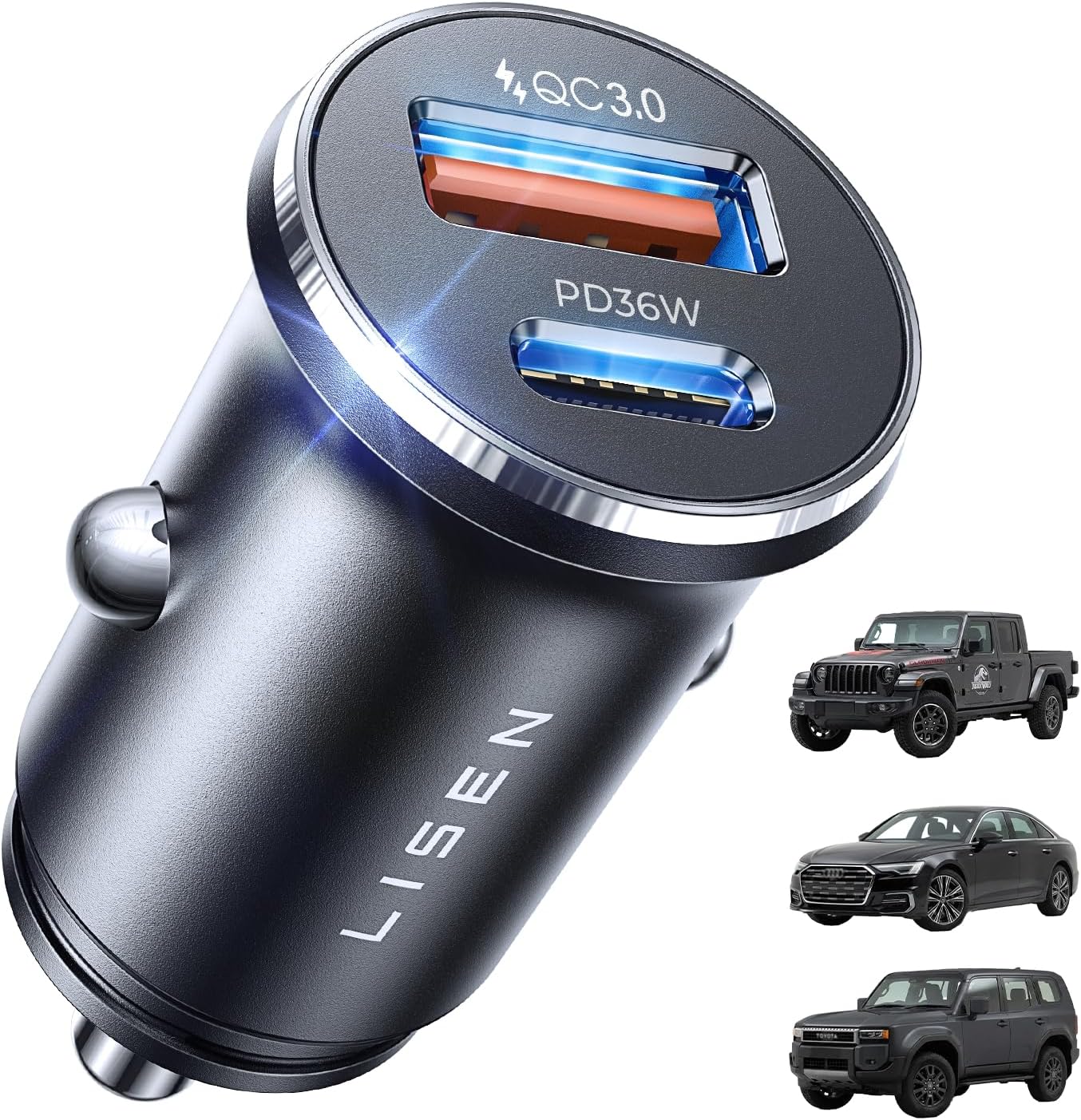 LISEN 69W Mini Cigarette Lighter Adapter Car Charger USB C
