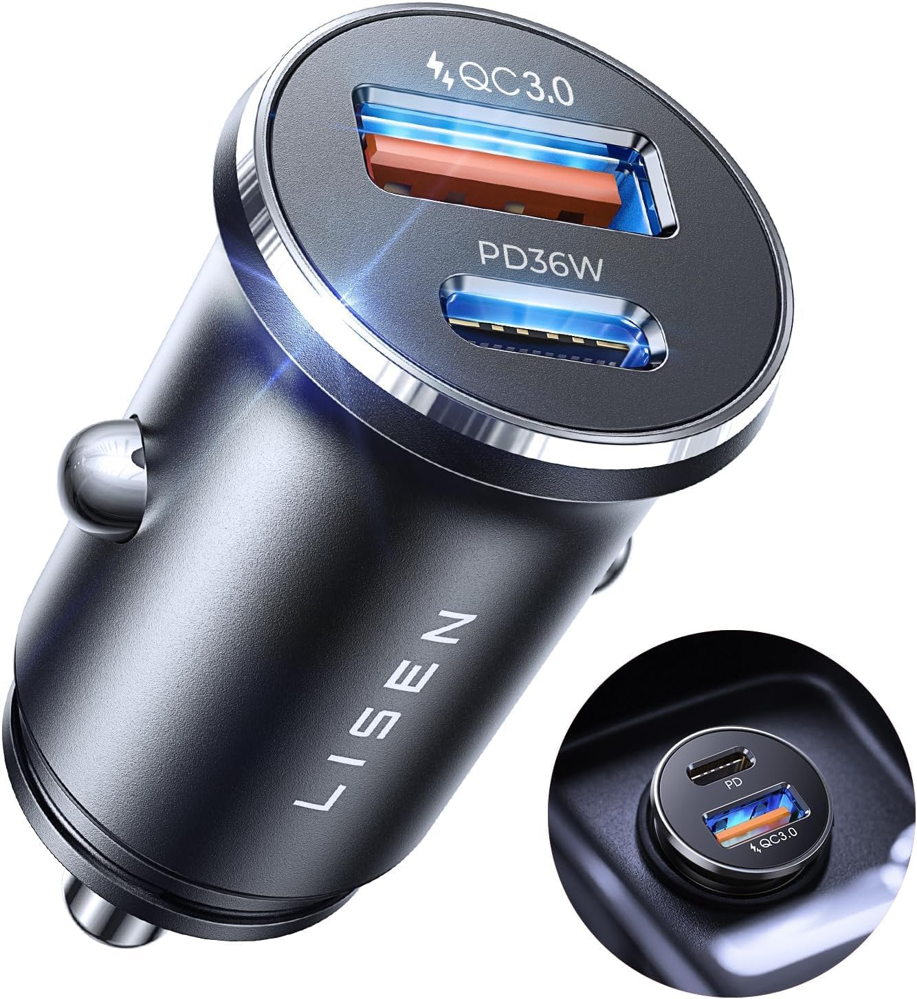LISEN Car Charger, 69W Cigarette Lighter USB Charger