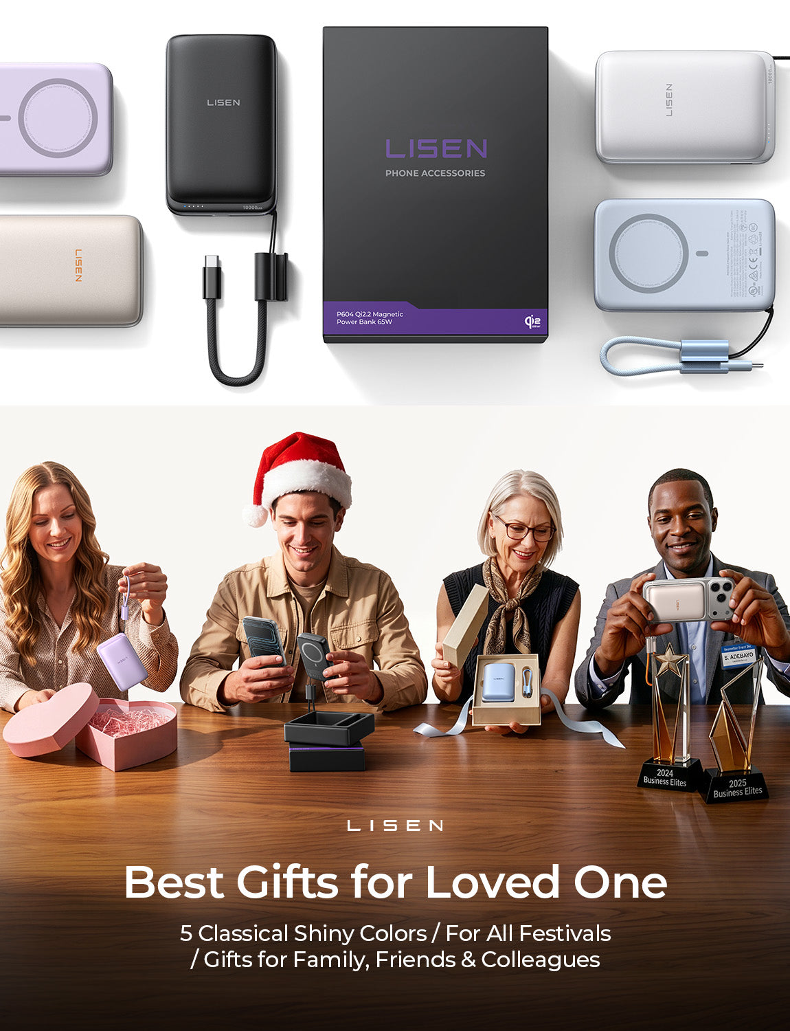 LISEN 10000mAh Qi2 MagSafe Power Bank with Detachable Cable
