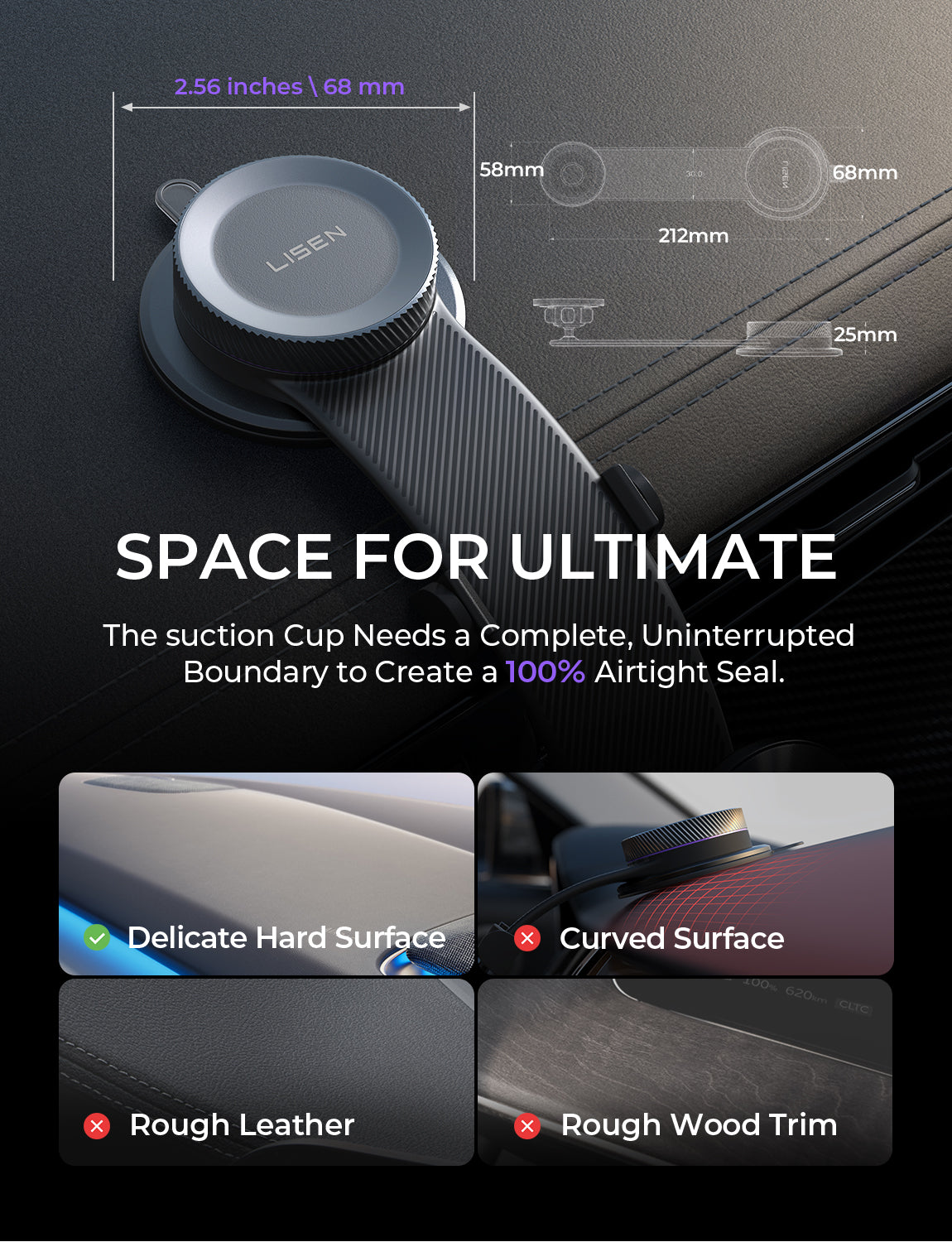 LISEN for MagSafe Car Mount, Magnetic Phone Holder for Car, Vacuum Suction Cup Phone Mount, Magnetic Car Phone Mount 24 Strong Magnets, 360ยฐ Adjustable Memory Alloy Bendable Arm for iPhone 17 Pro Max