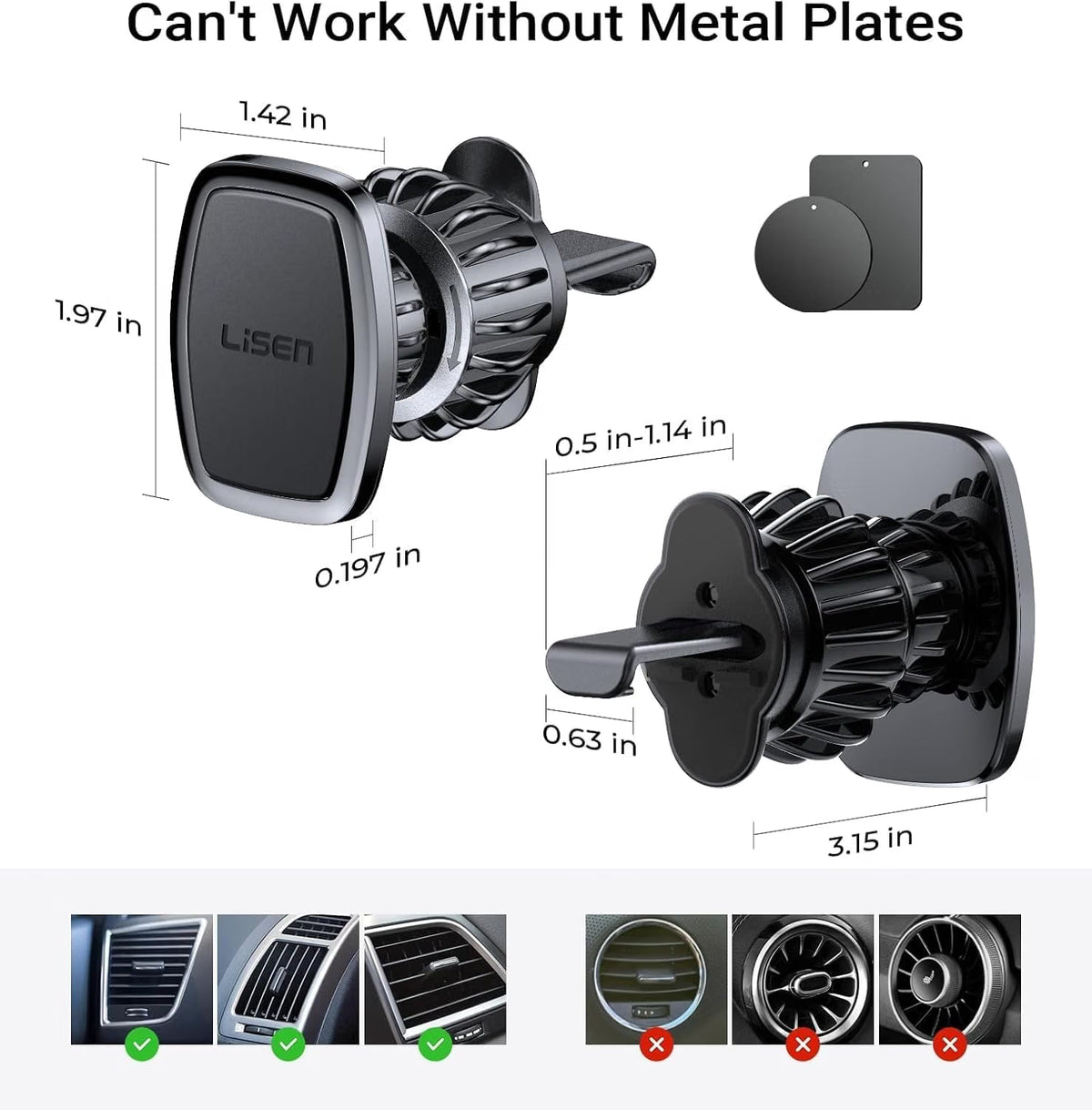 LISEN Magnetic Phone Holder for Car, Magnet Car Vent Phone Mount Holder with Ultra 6 Strong Magnets, Magnetic Car Phone Holder Mount for Car Automobile Cradles, Soporte de Telefono para carro