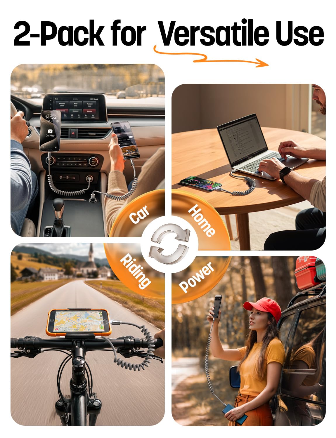 LISEN Coiled USB A to C Cable (2 Pack)